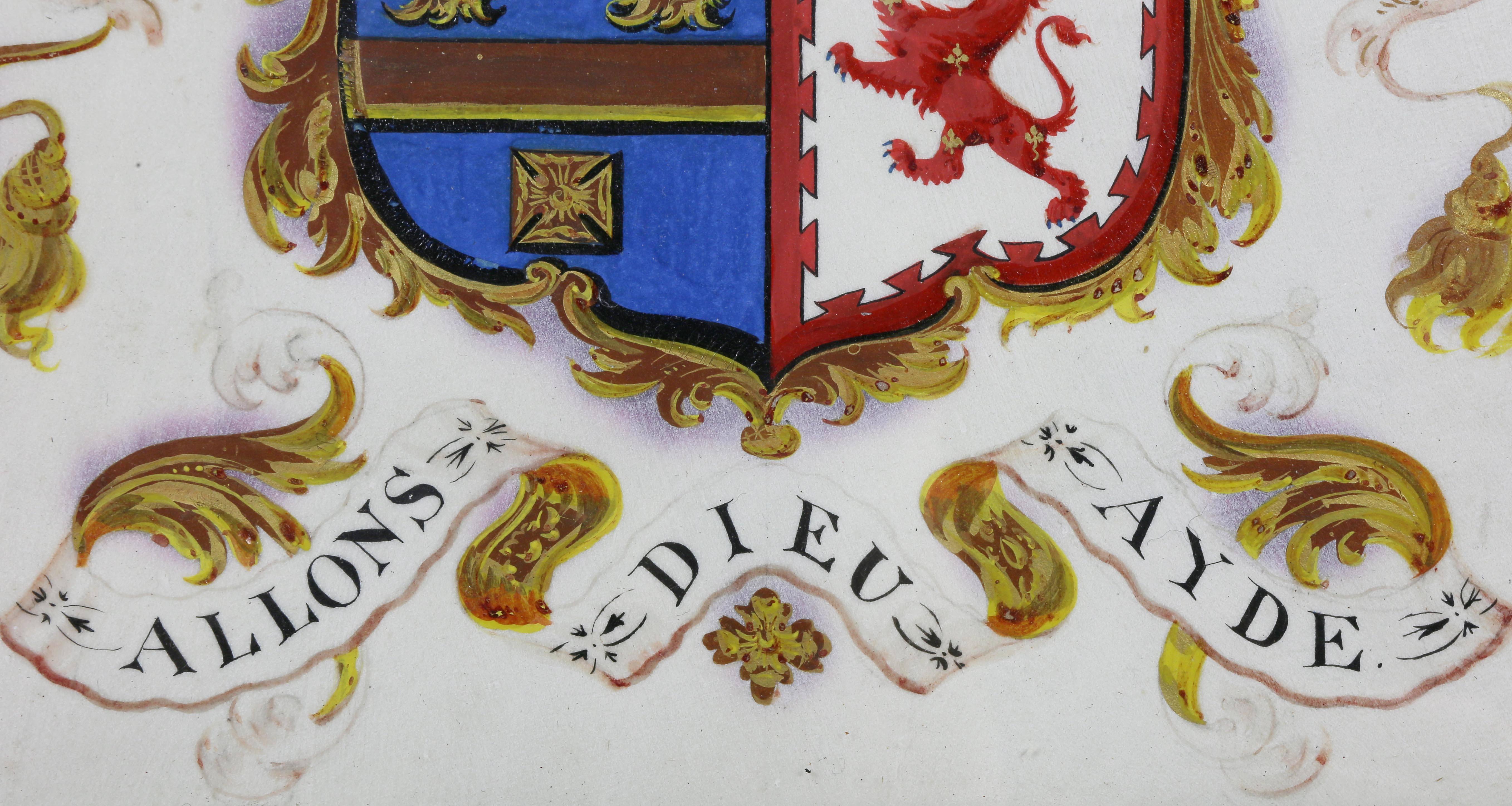 English Framed Coat of Arms on Vellum with Flemish Frame