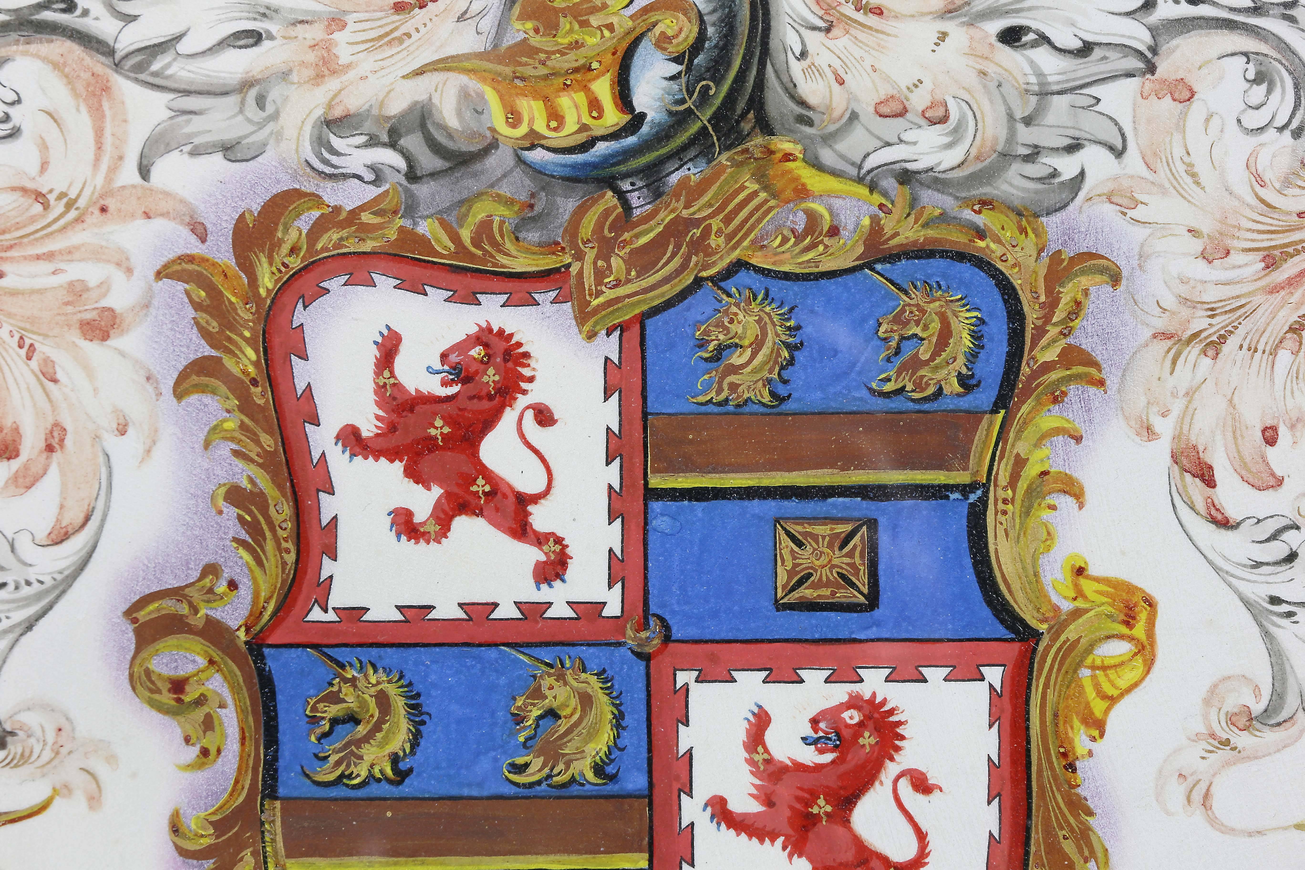 Victorian Framed Coat of Arms on Vellum with Flemish Frame