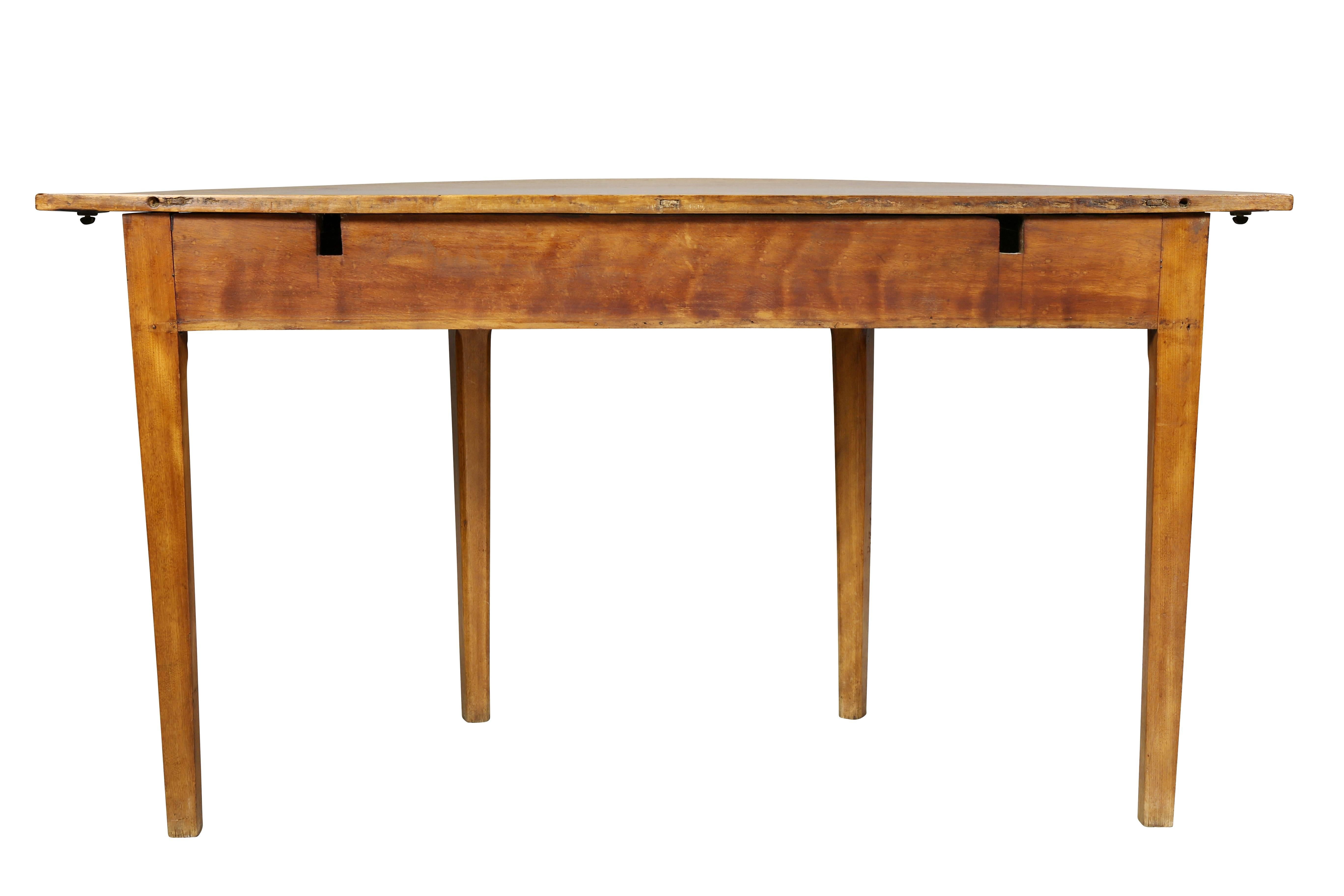 European Pair of Neoclassic Birch Demilune Console Tables