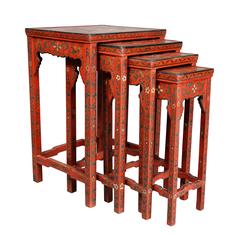 Nest of Four Chinese Red Lacquered Tables