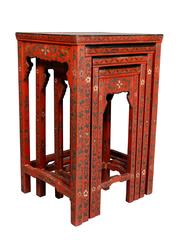 Nest of Four Chinese Red Lacquered Tables