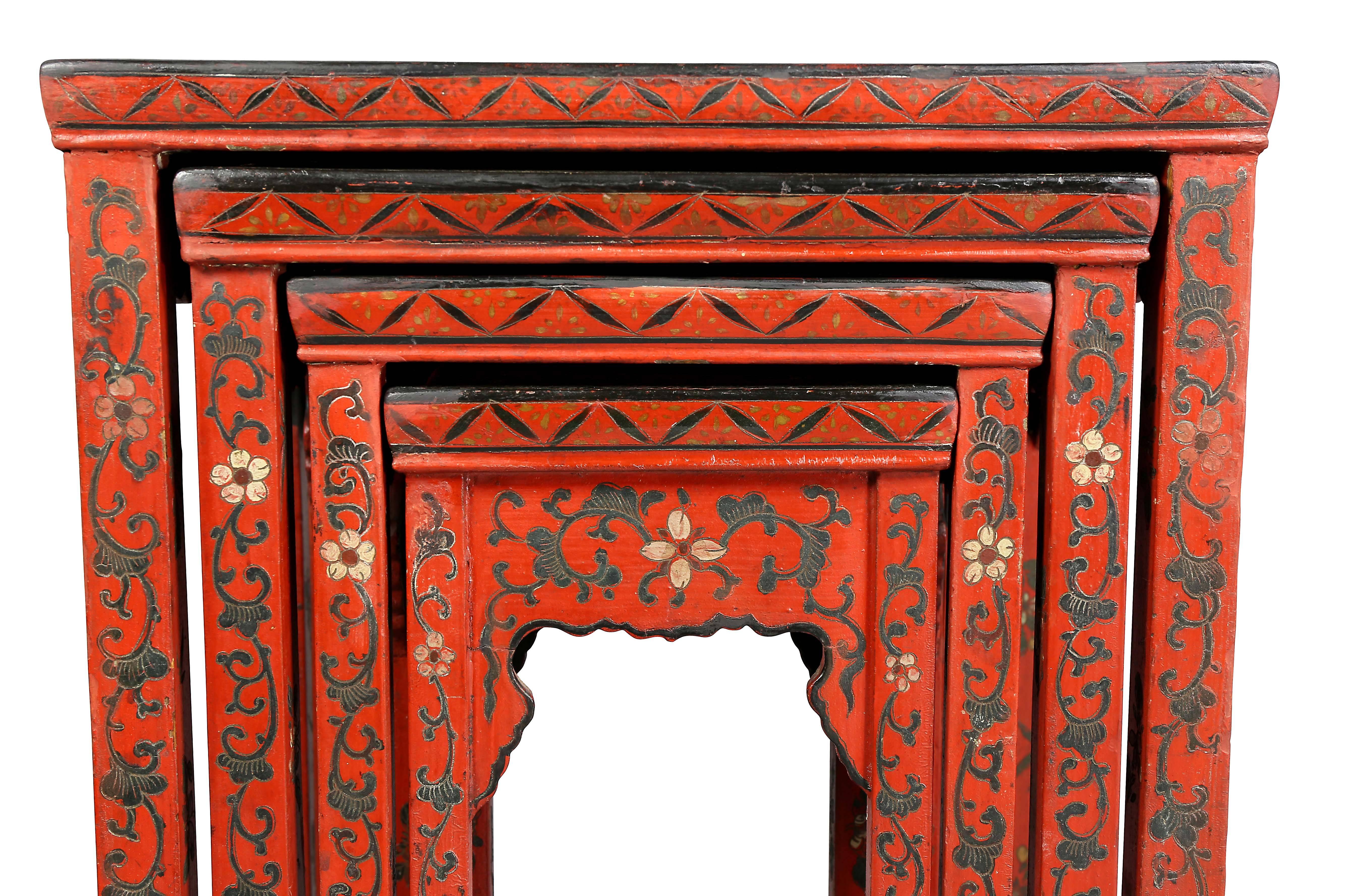 Nest of Four Chinese Red Lacquered Tables 1