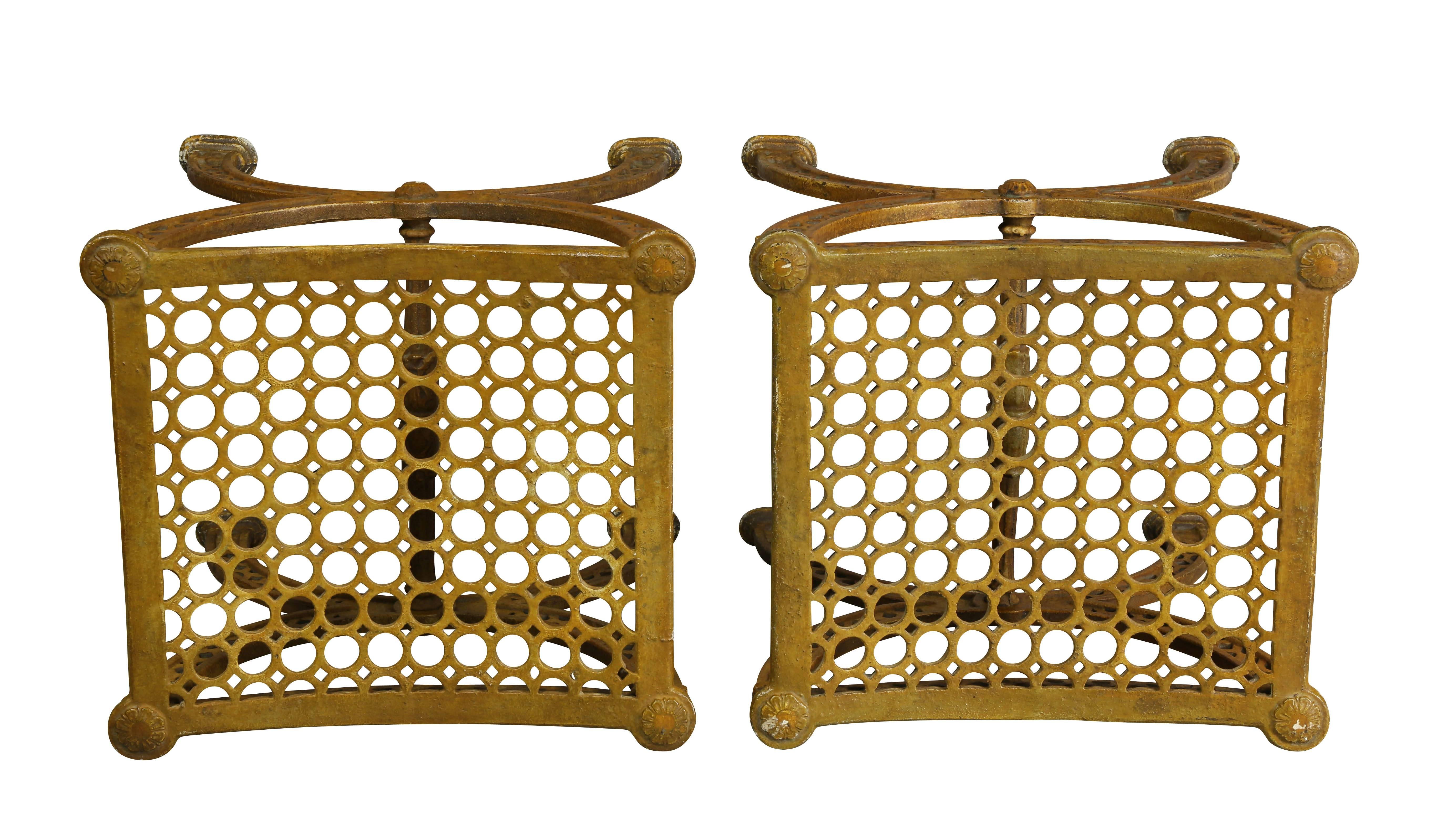 European Pair of Neoclassic Yellow Painted Cast Iron Stools