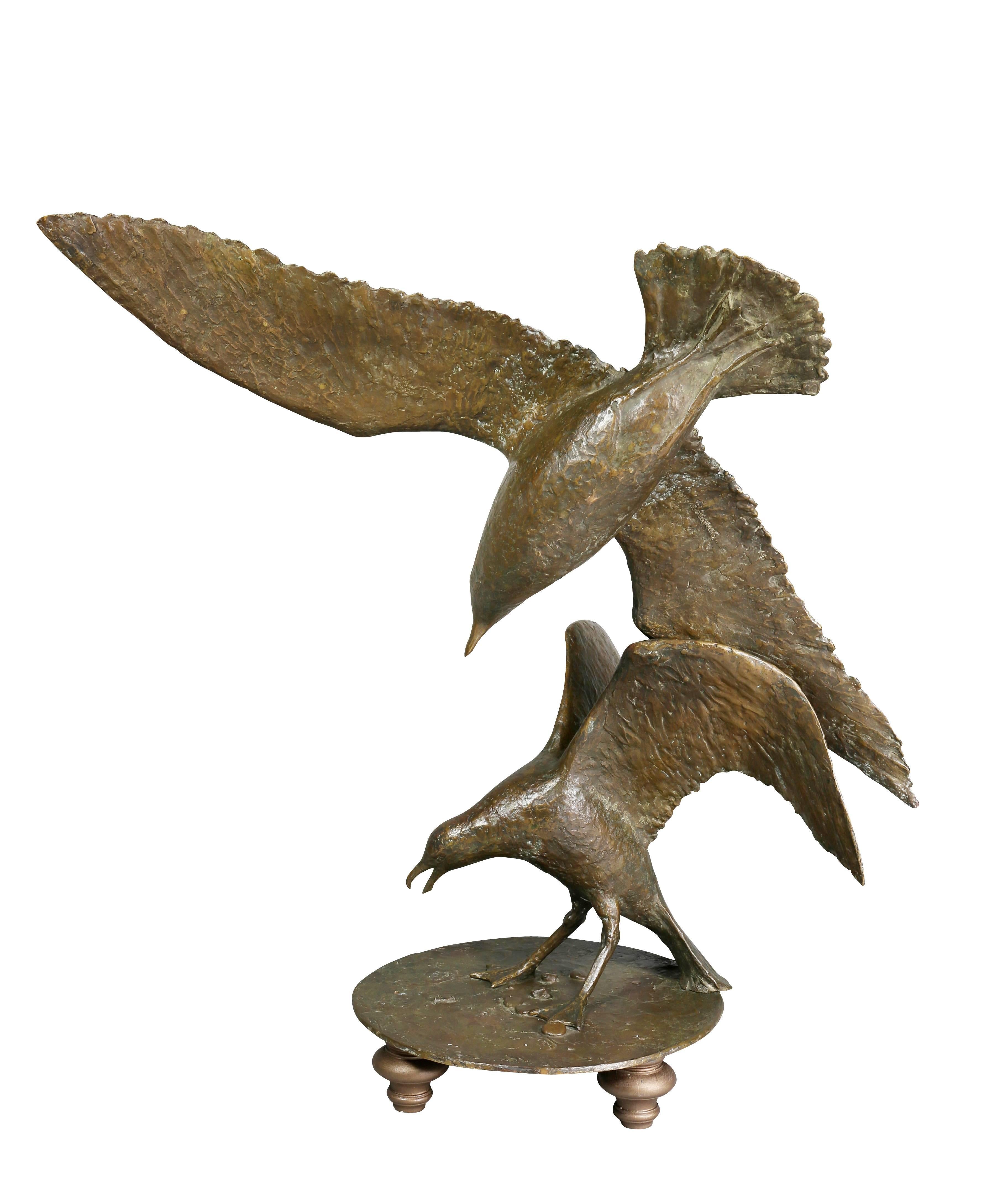 Large Bronze Sculpture of Seagulls by Beverly Benson Seamans In Good Condition In Essex, MA