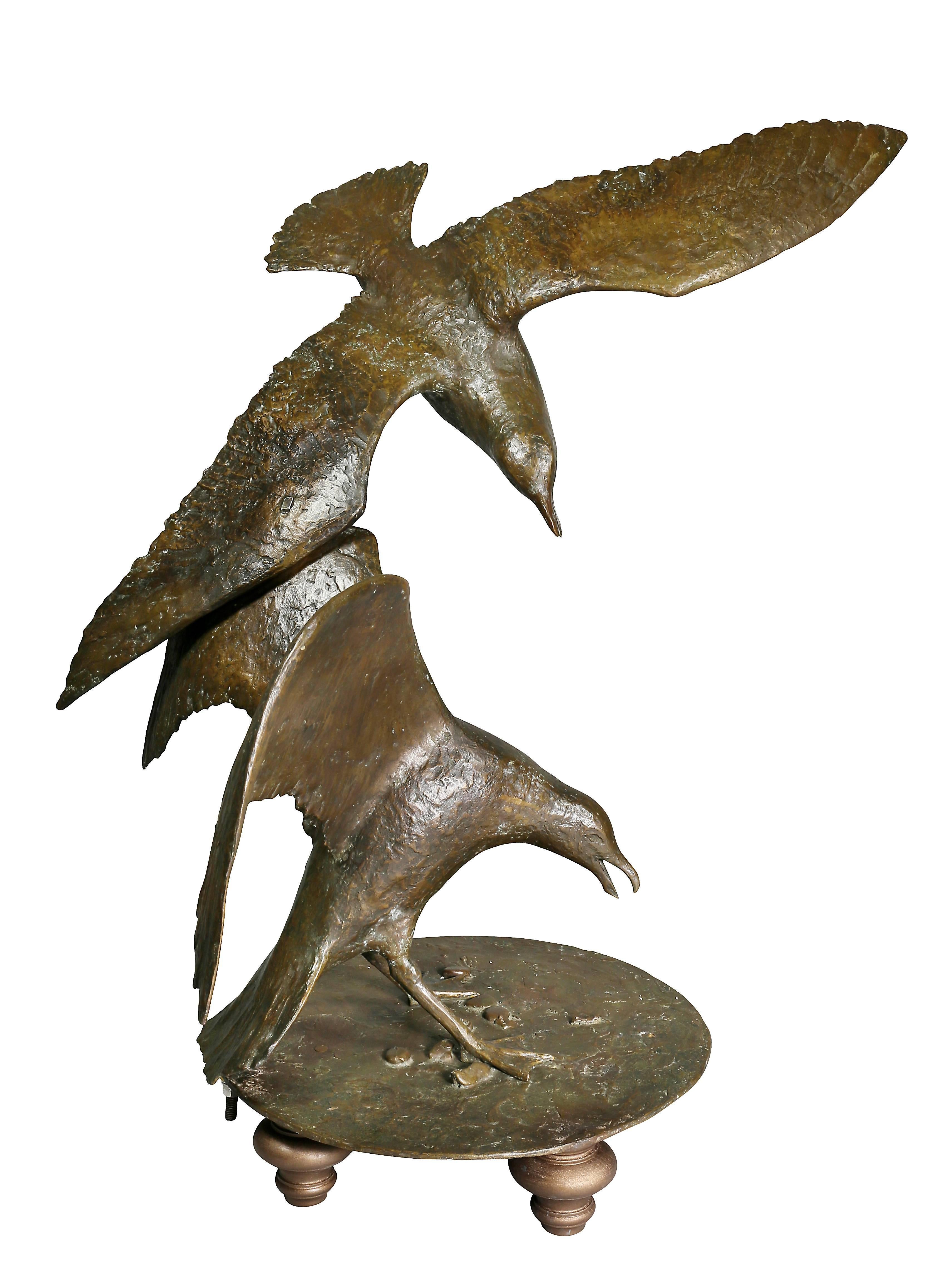 Large Bronze Sculpture of Seagulls by Beverly Benson Seamans 1