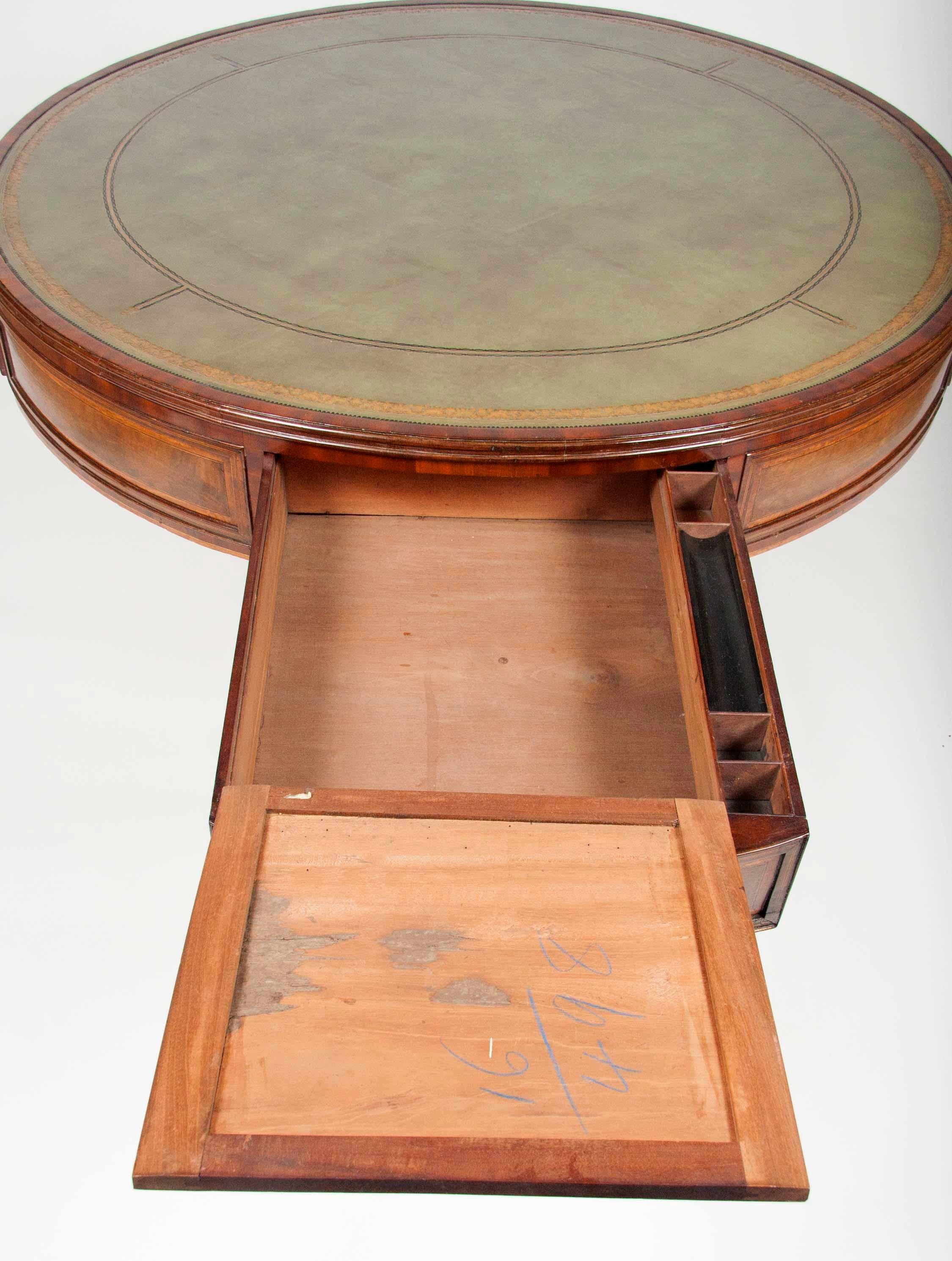 Early 19th Century Regency Mahogany and Inlaid Drum Table