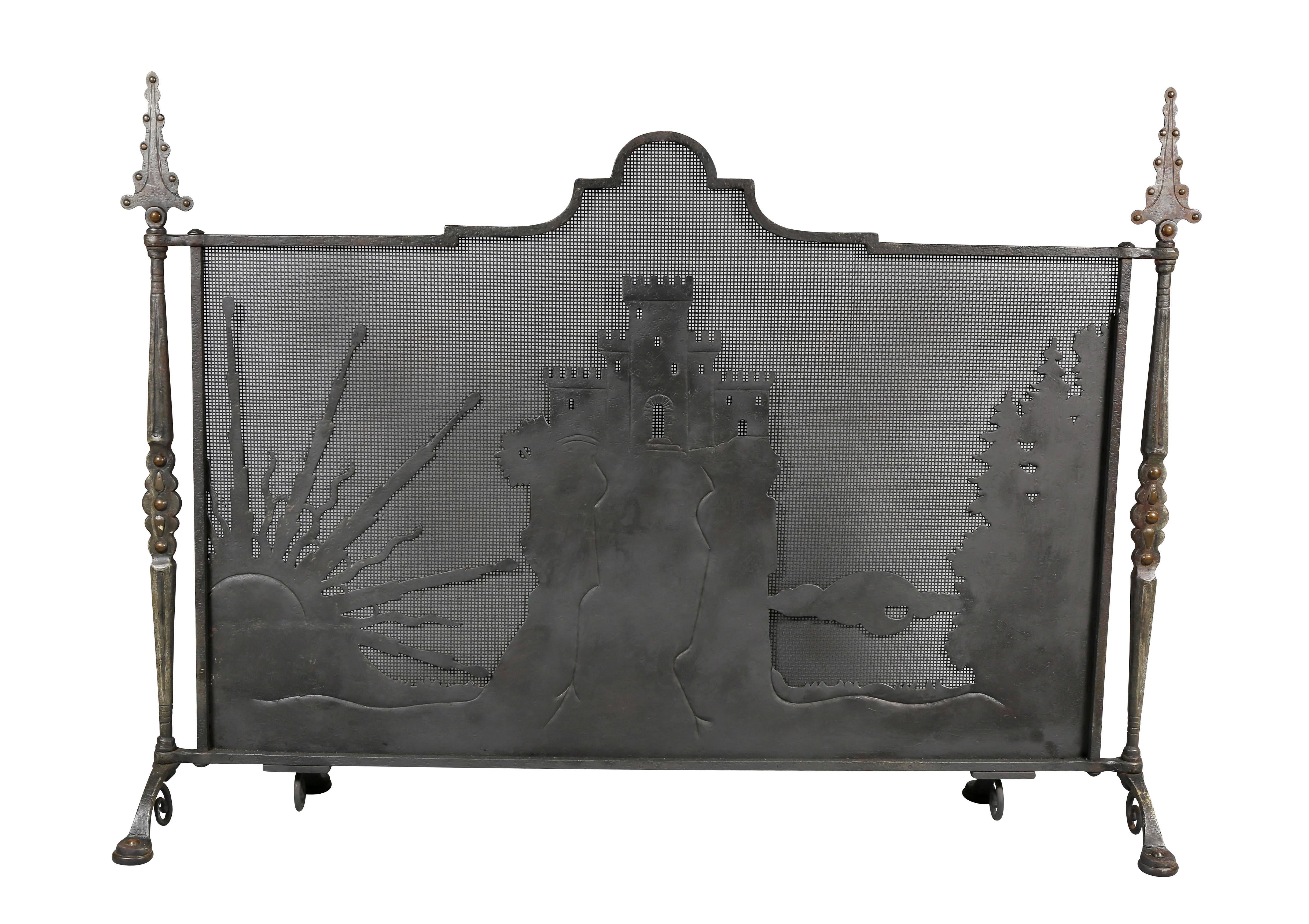 American Arts & Crafts Wrought Iron and Bronze Firescreen