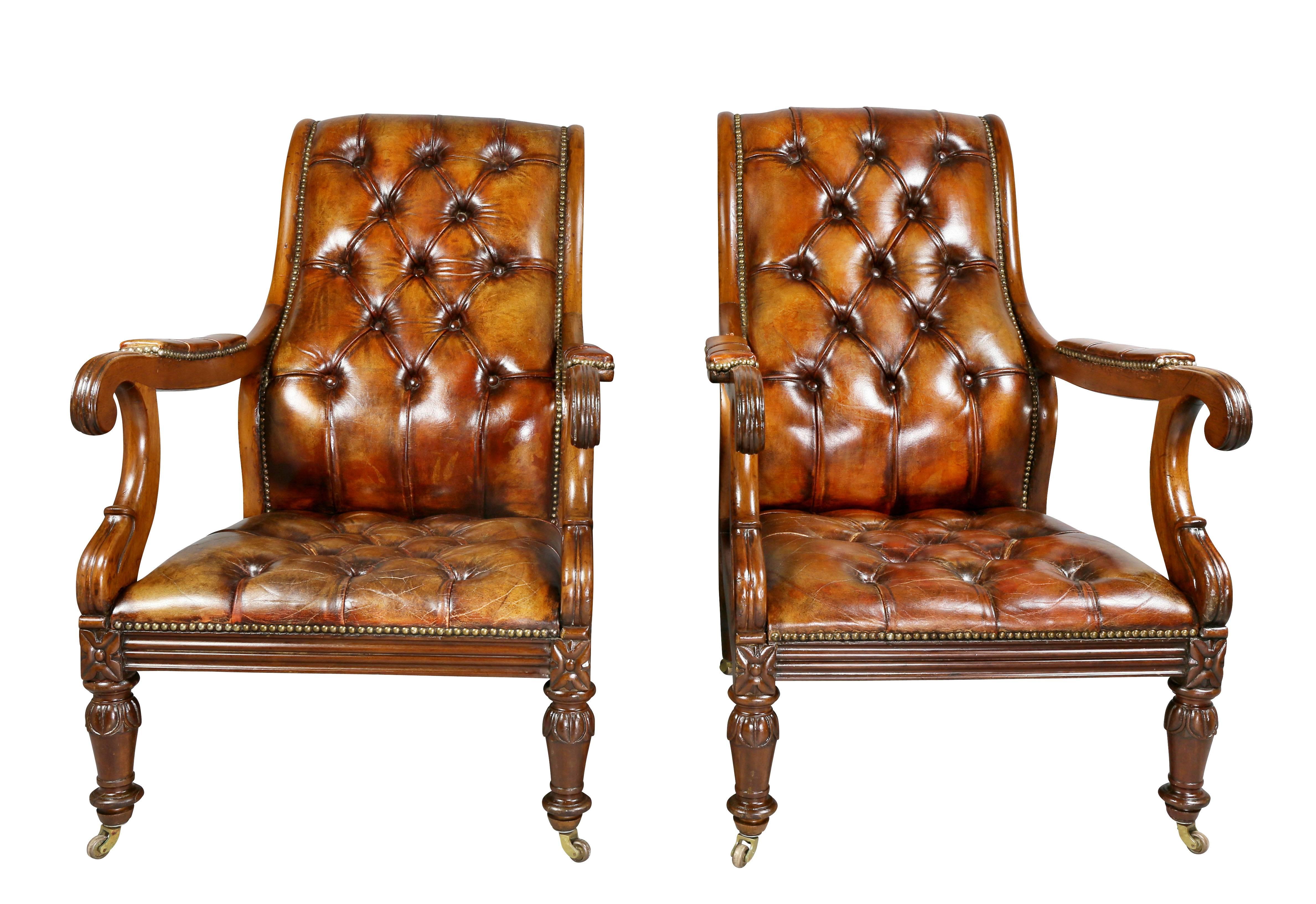 Great Britain (UK) Pair of Late Regency Mahogany and Leather Armchairs