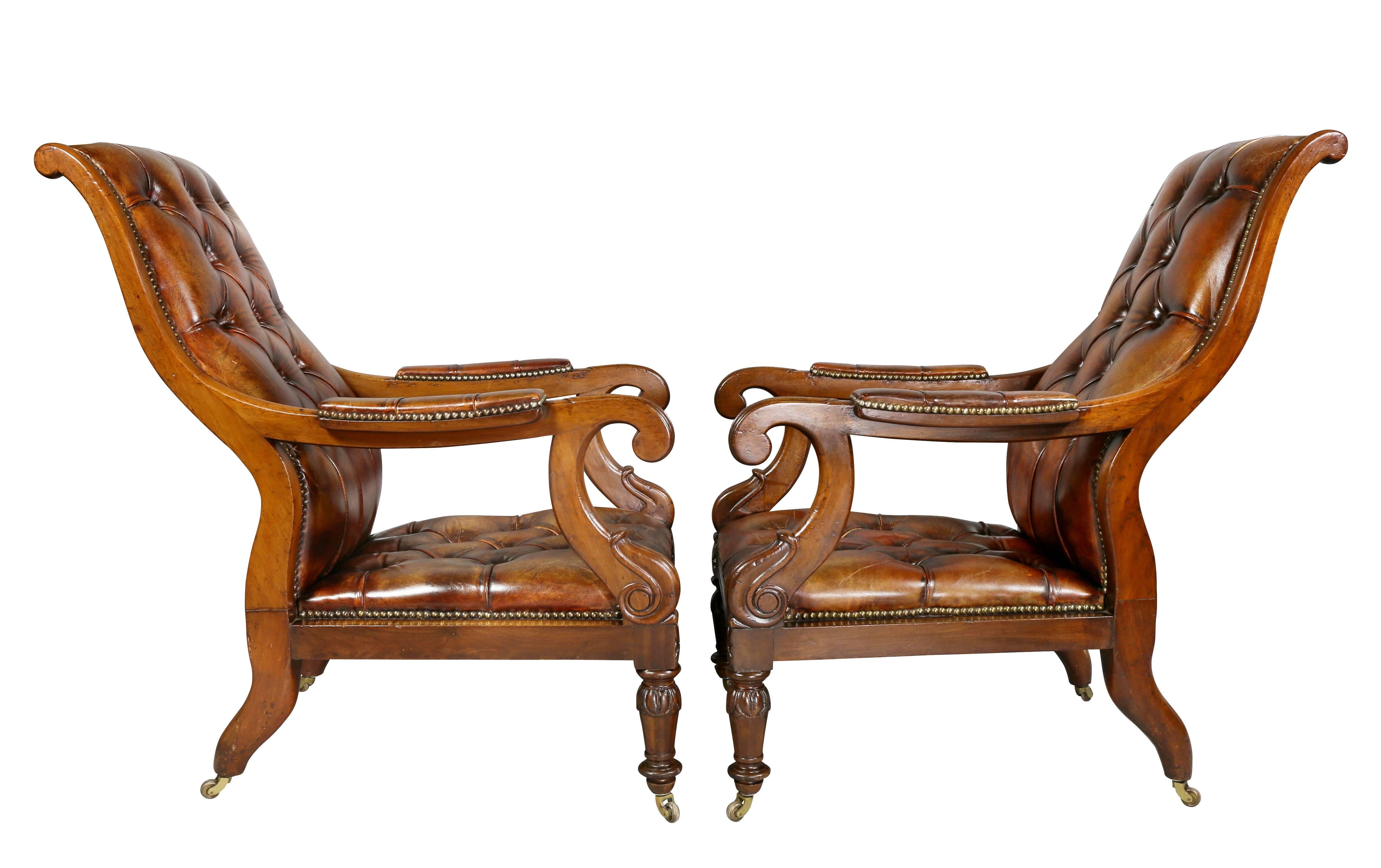 Pair of Late Regency Mahogany and Leather Armchairs 2