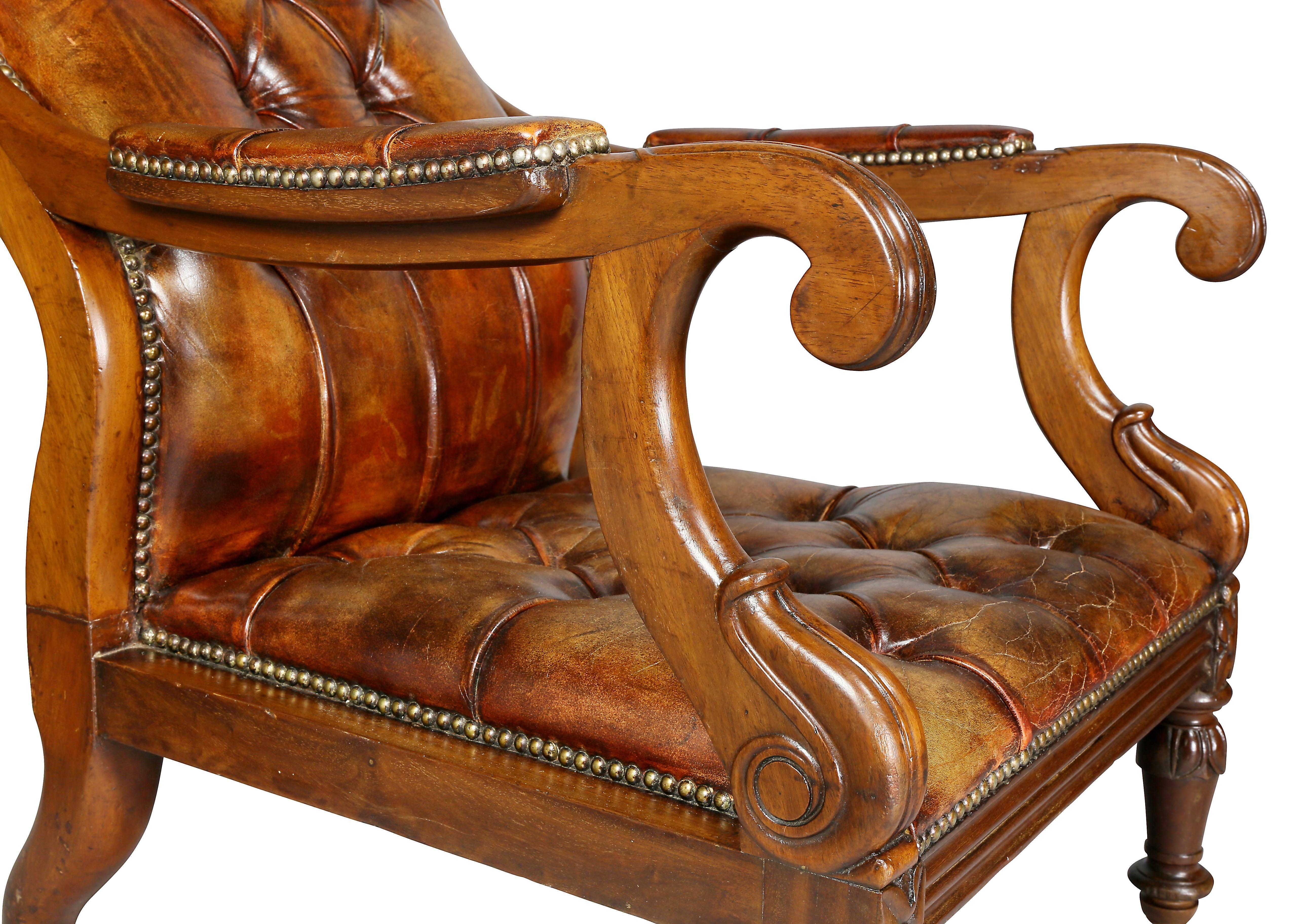 Early 19th Century Pair of Late Regency Mahogany and Leather Armchairs