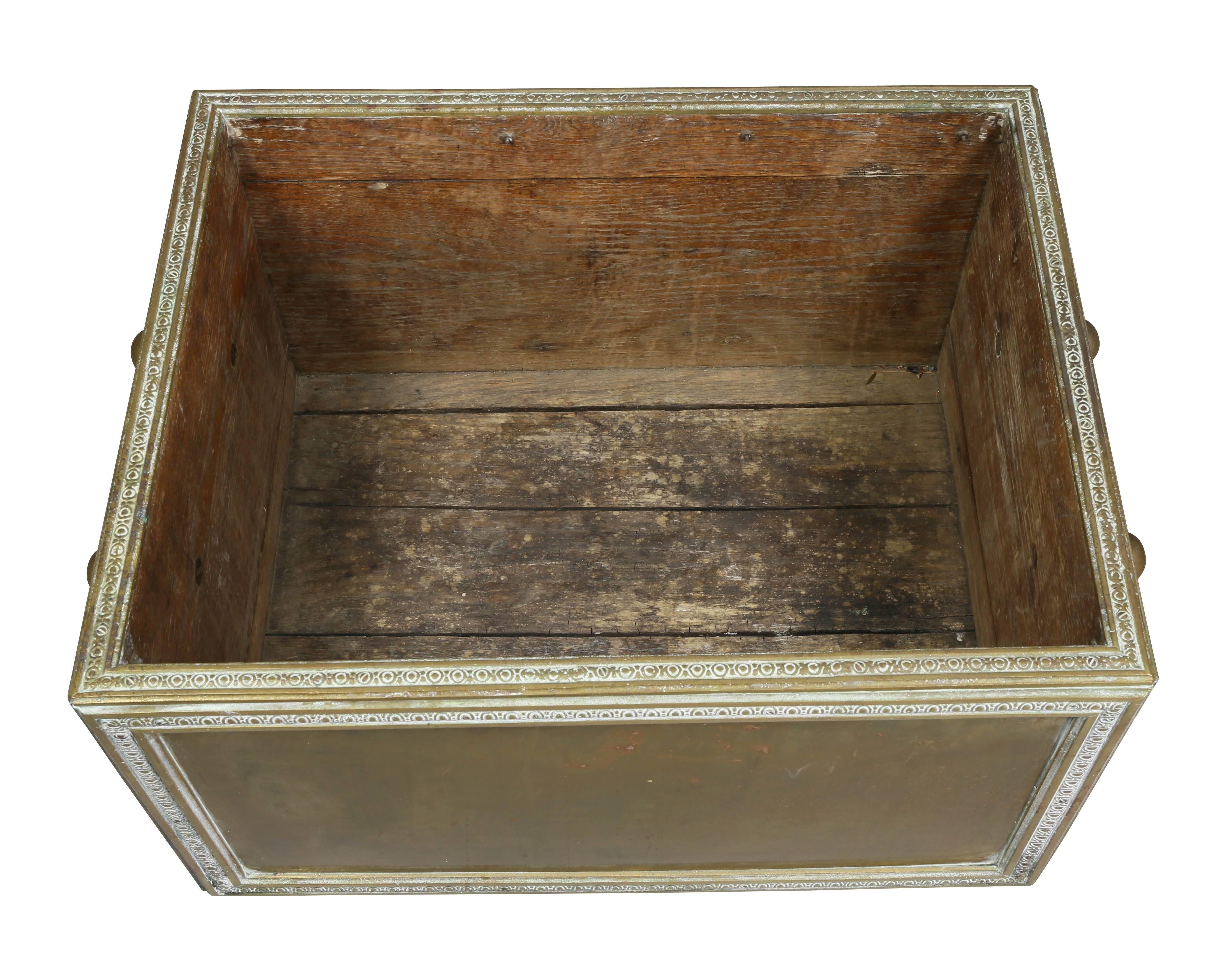 Late Victorian Large Victorian Brass Wood Bin or Planter