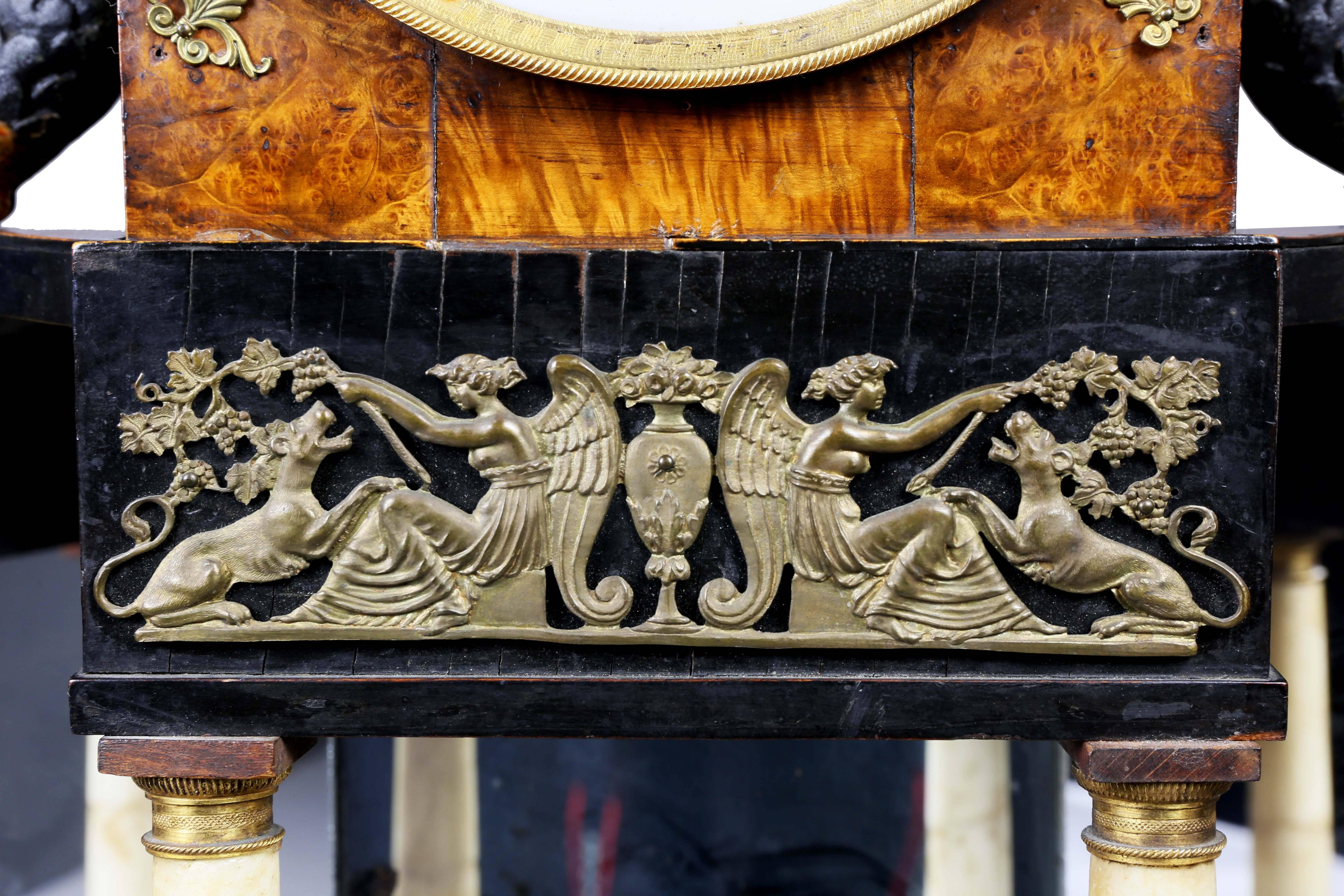 19th Century Biedermeier Fruitwood and Ebonized Mantle Clock