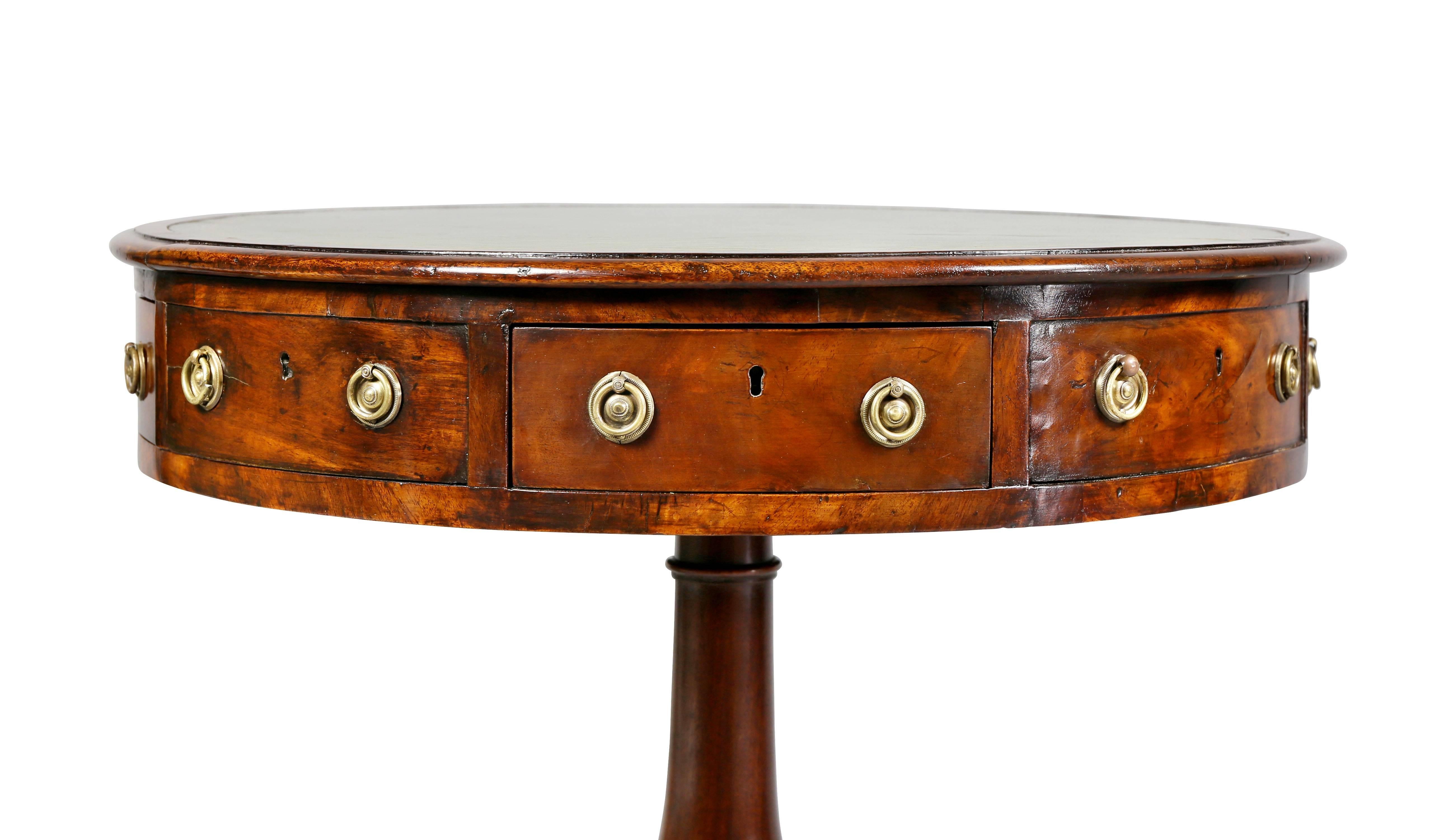 English Regency Mahogany and Ebony Small Drum Table