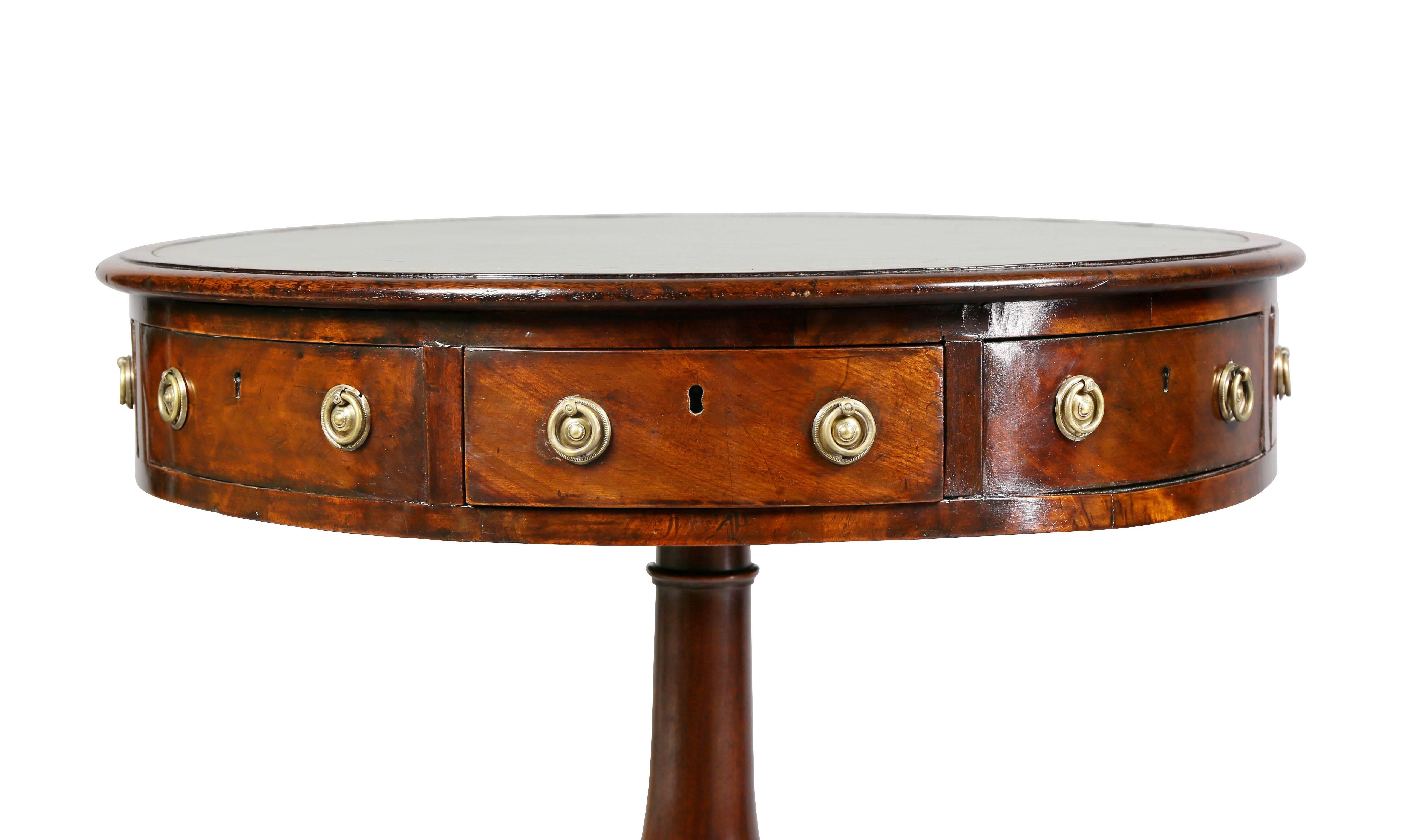 Regency Mahogany and Ebony Small Drum Table In Good Condition In Essex, MA