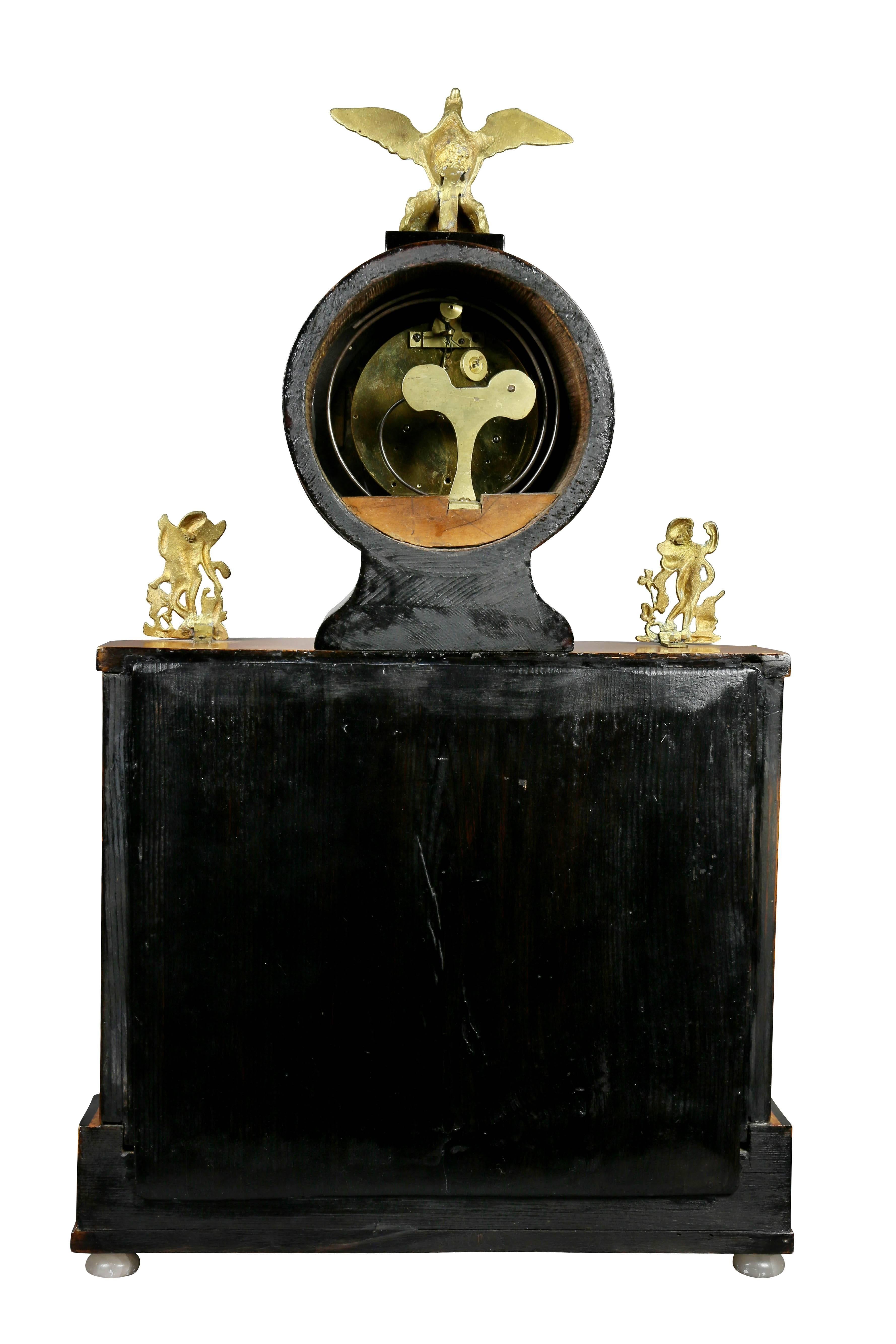 Biedermeier Pearwood and Bronze Mounted Mantle Clock 4