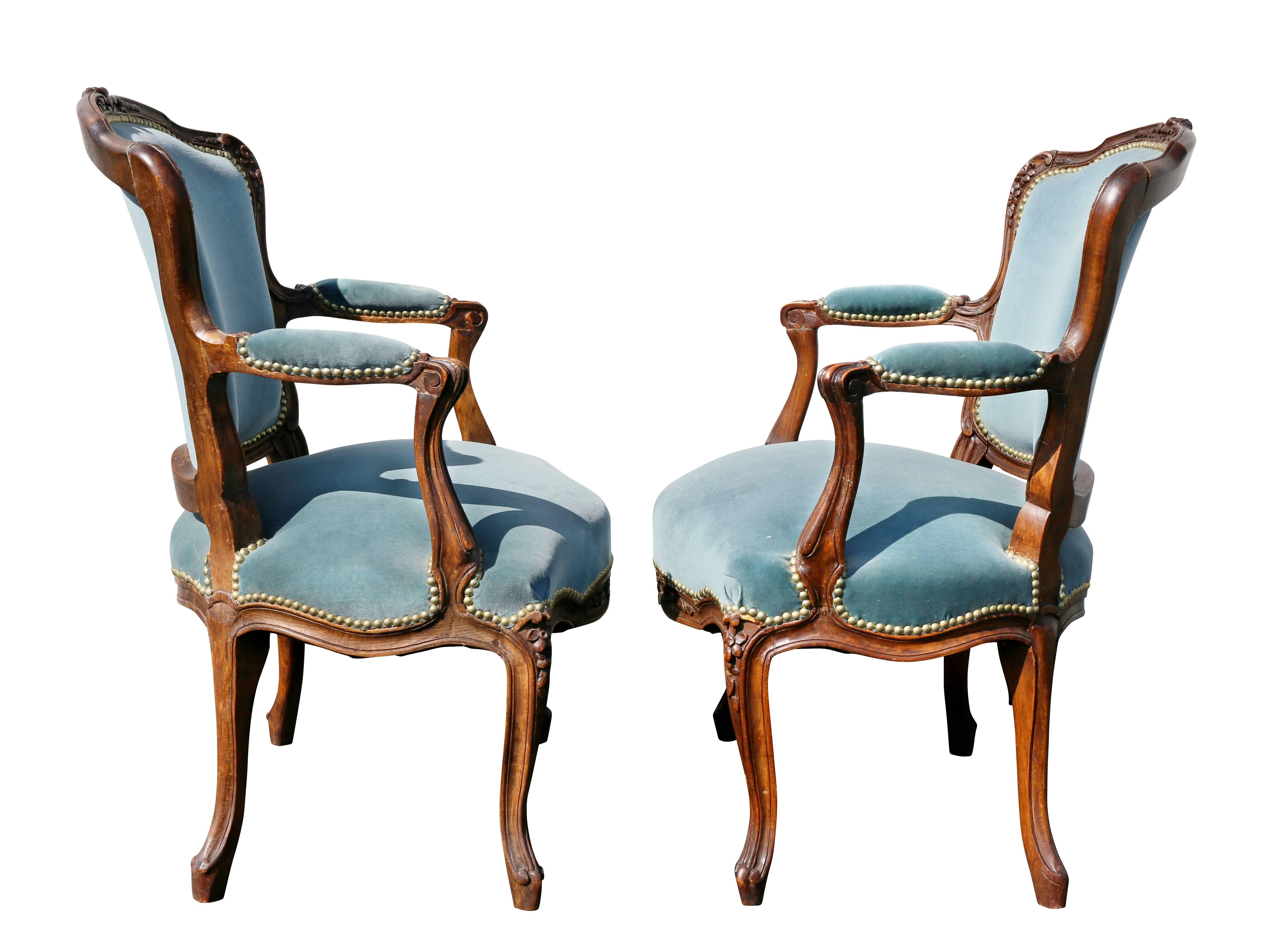 Pair of Louis XV Style Walnut Fauteuil 2