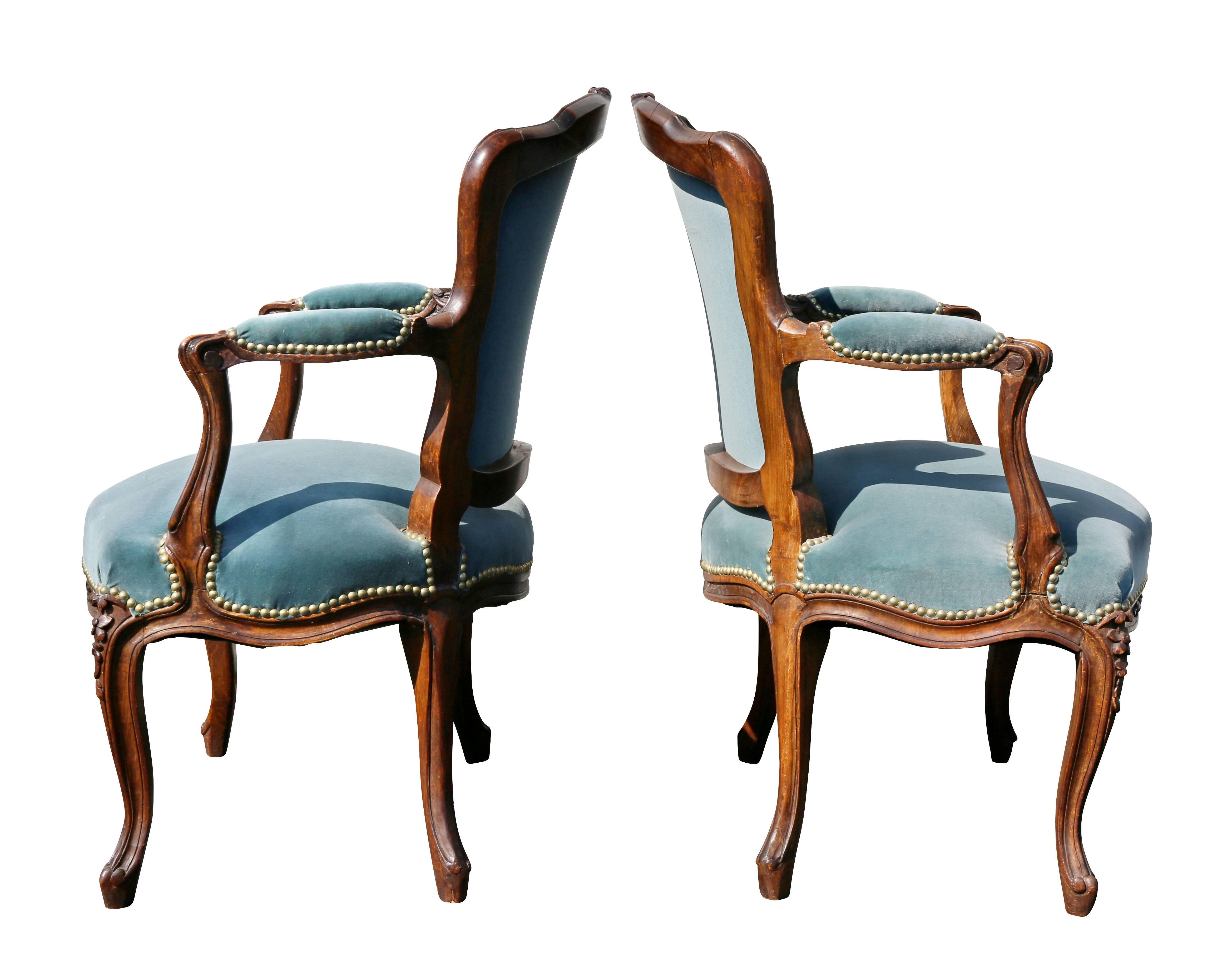 Pair of Louis XV Style Walnut Fauteuil 3
