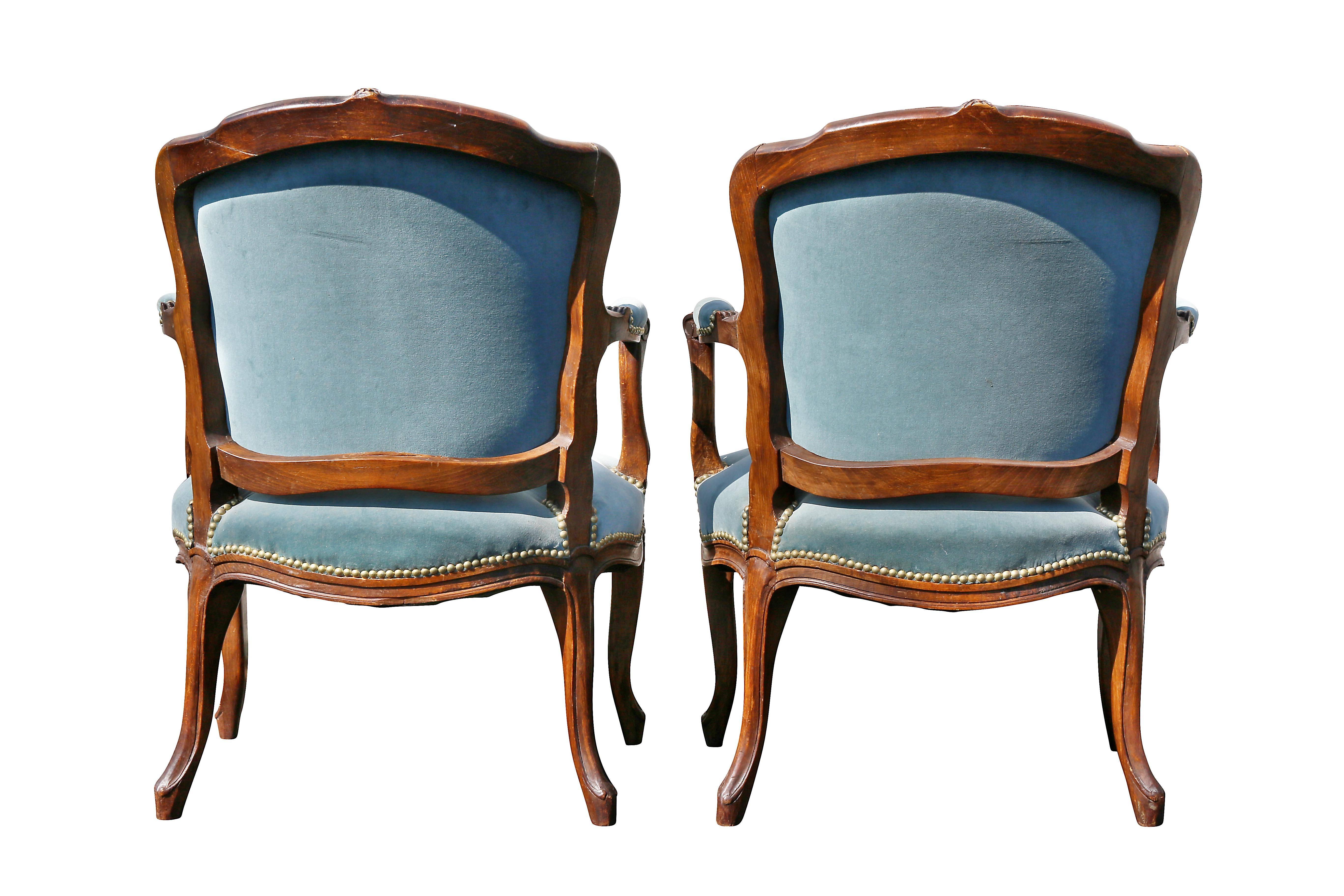 Pair of Louis XV Style Walnut Fauteuil 4