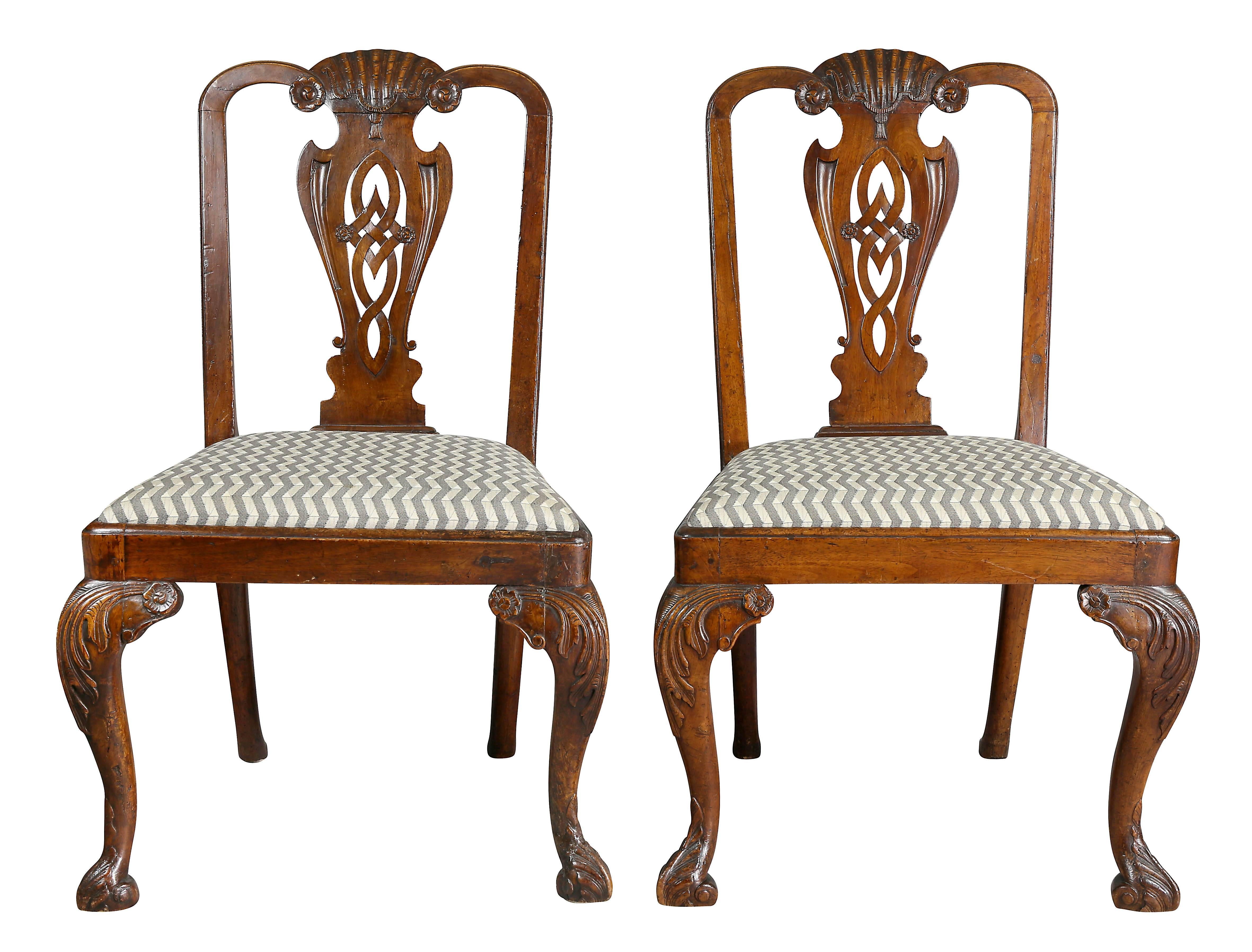 English Pair of George II Walnut Side Chairs