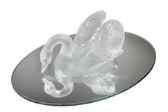 Lalique Crystal Figure of a Swan and Mirrored Base