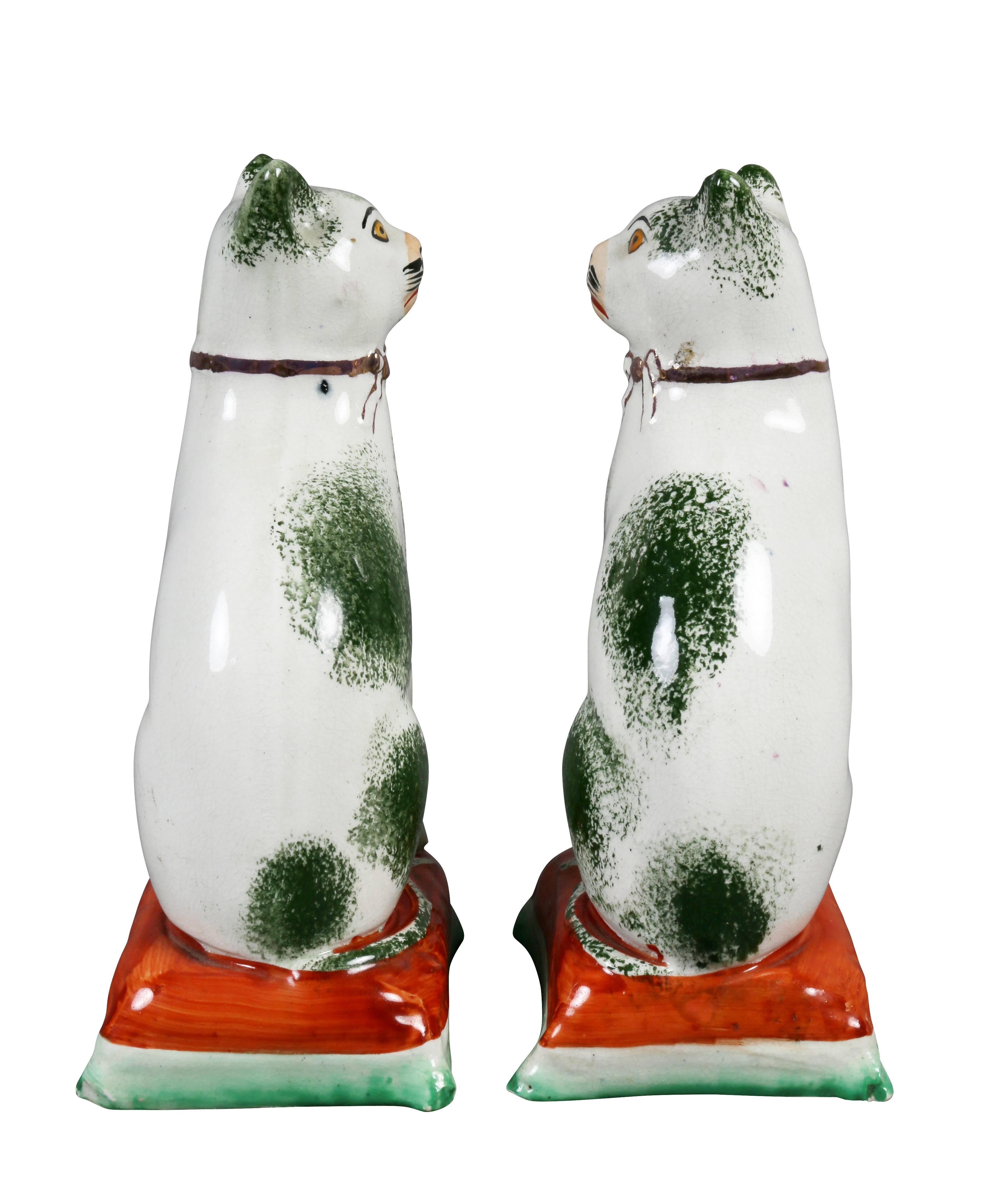Mid-19th Century Pair of Staffordshire Pottery Cats