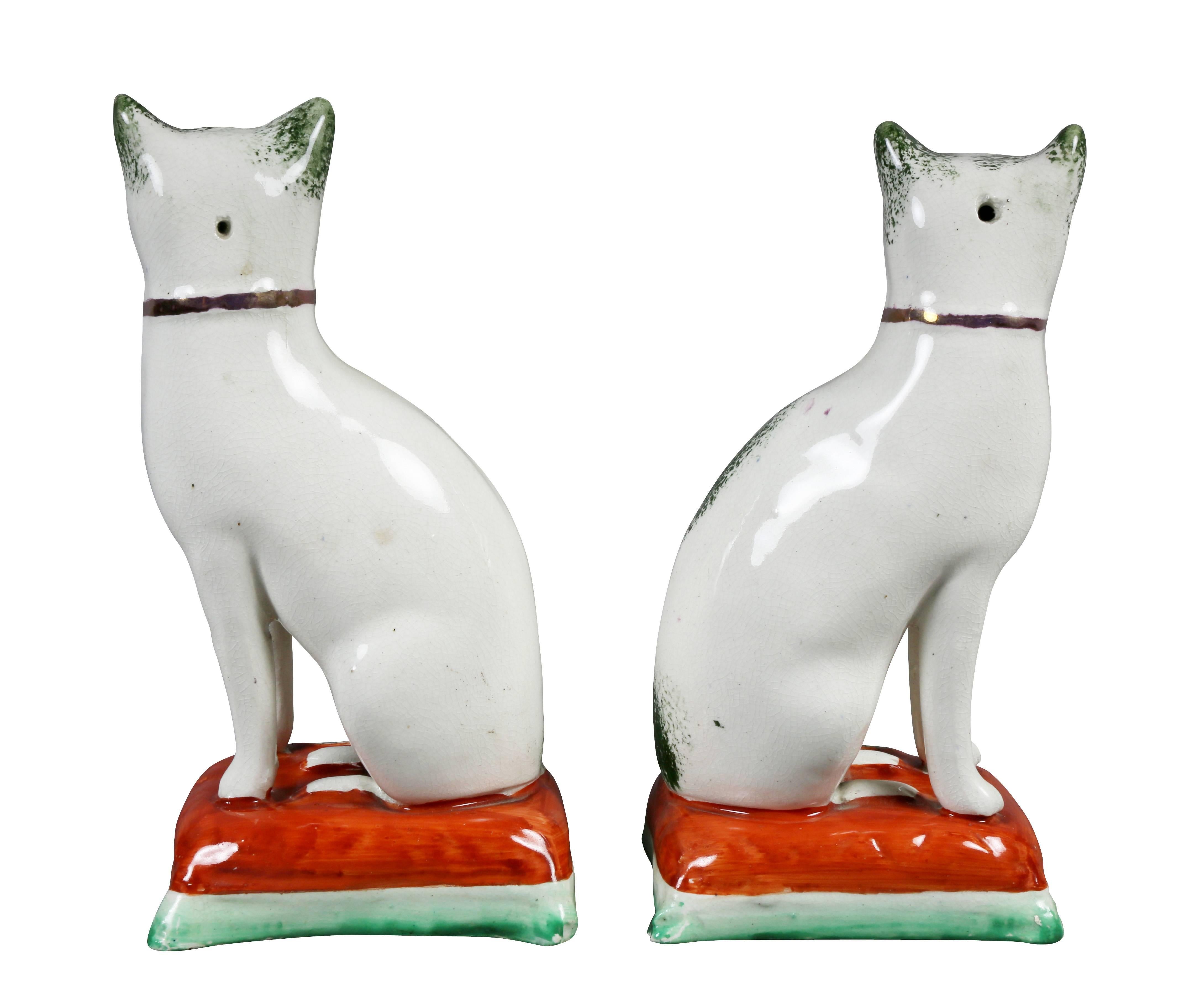 Pair of Staffordshire Pottery Cats 1