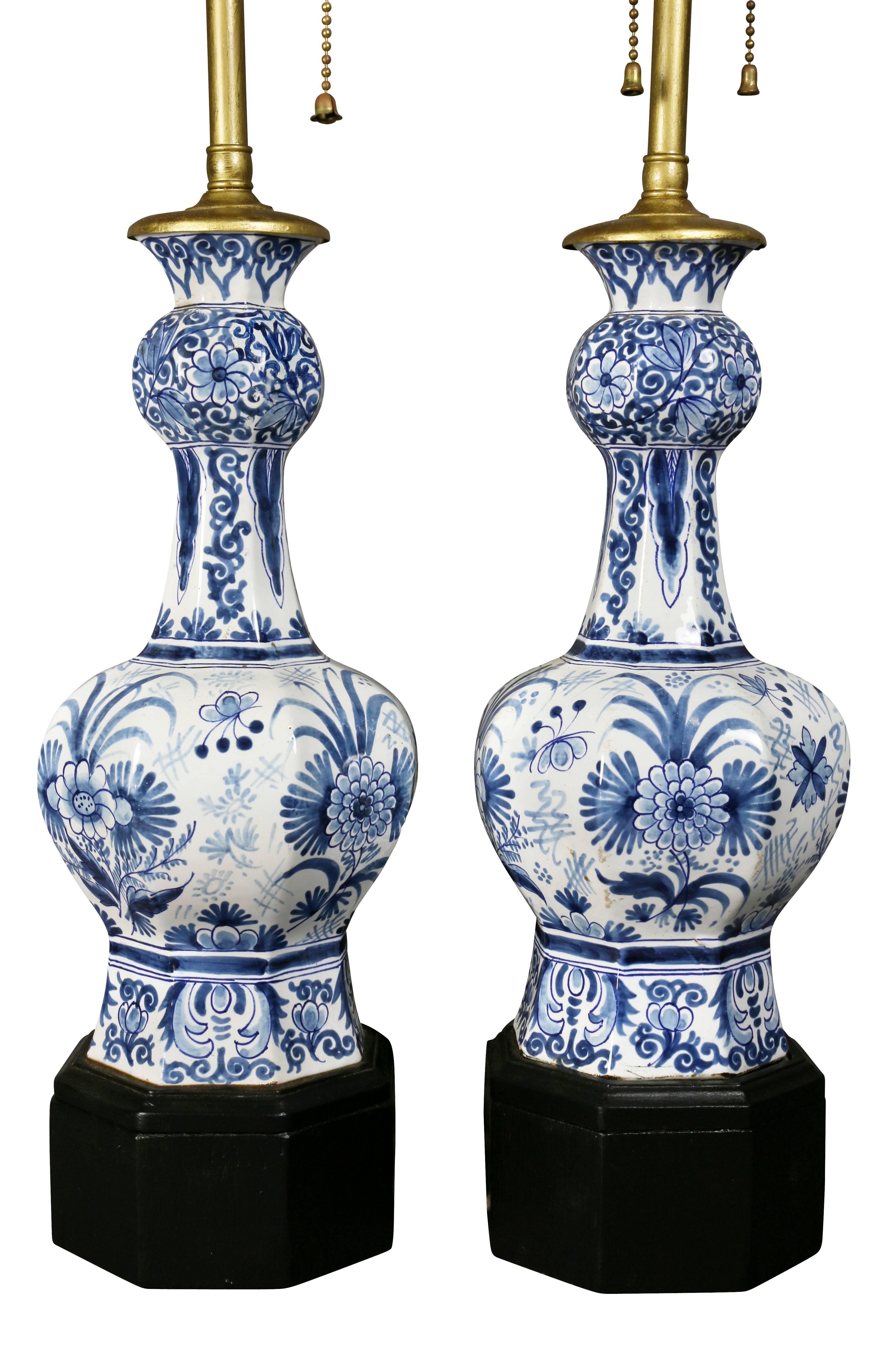 Dutch Pair of Delft Pottery Table Lamps