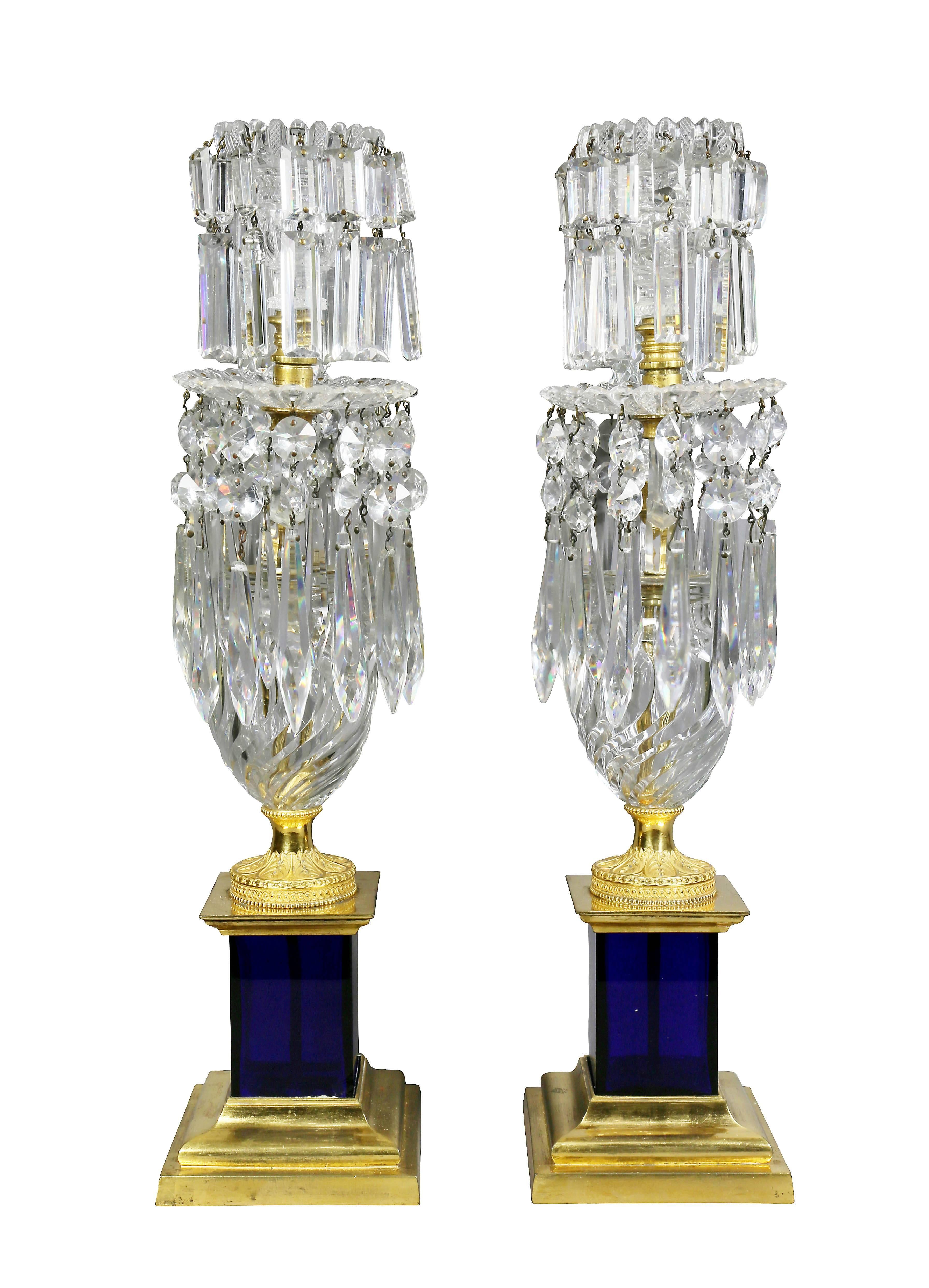 Pair of Regency Cut-Glass & Gilt Bronze Candelabra, Attributed to Parker & Perry For Sale 4