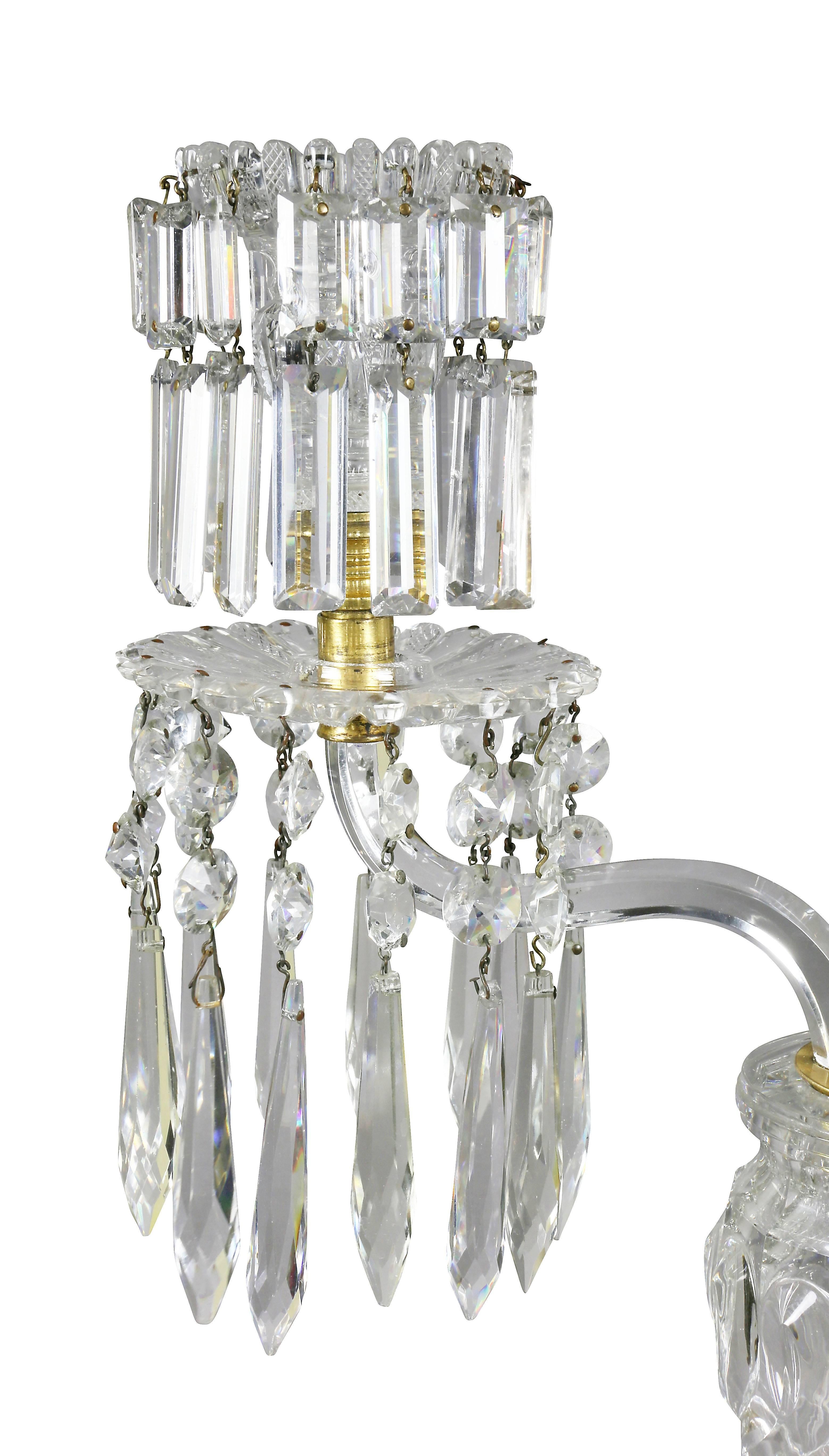 English Pair of Regency Cut-Glass & Gilt Bronze Candelabra, Attributed to Parker & Perry For Sale