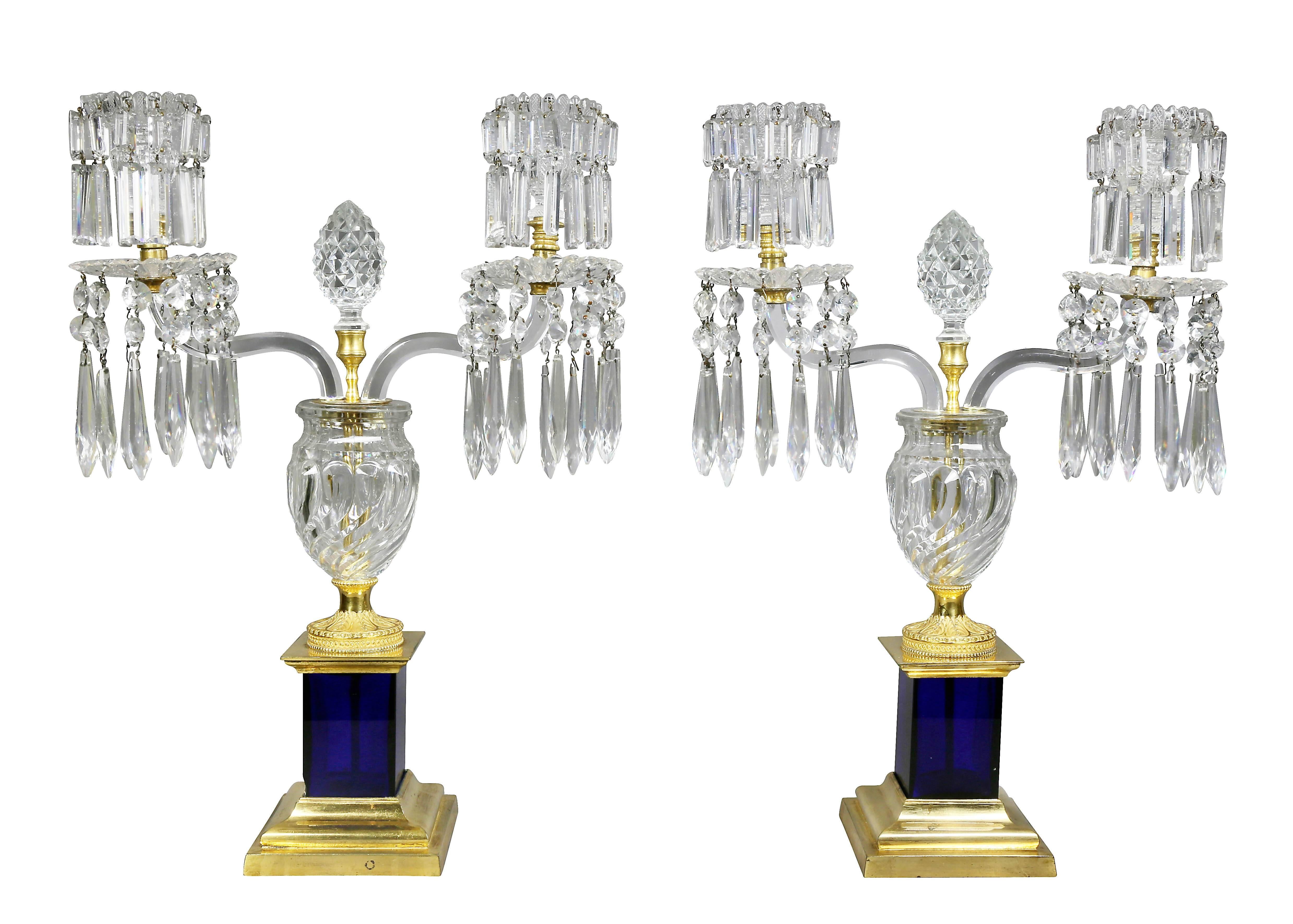 Pair of Regency Cut-Glass & Gilt Bronze Candelabra, Attributed to Parker & Perry For Sale 5