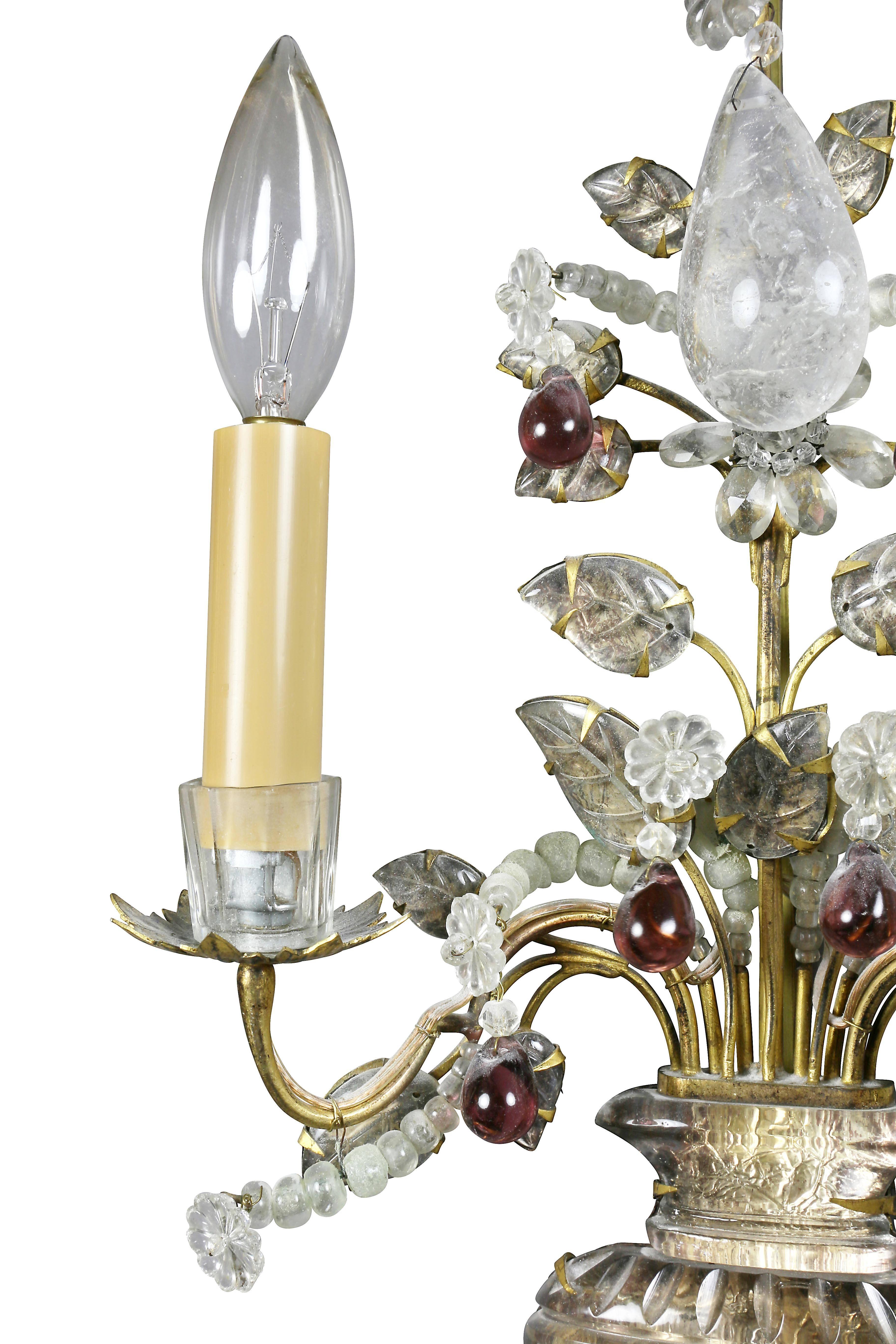 Pair of Rock Crystal and Amethyst Sconces Signed Baguès, Paris In Good Condition In Essex, MA
