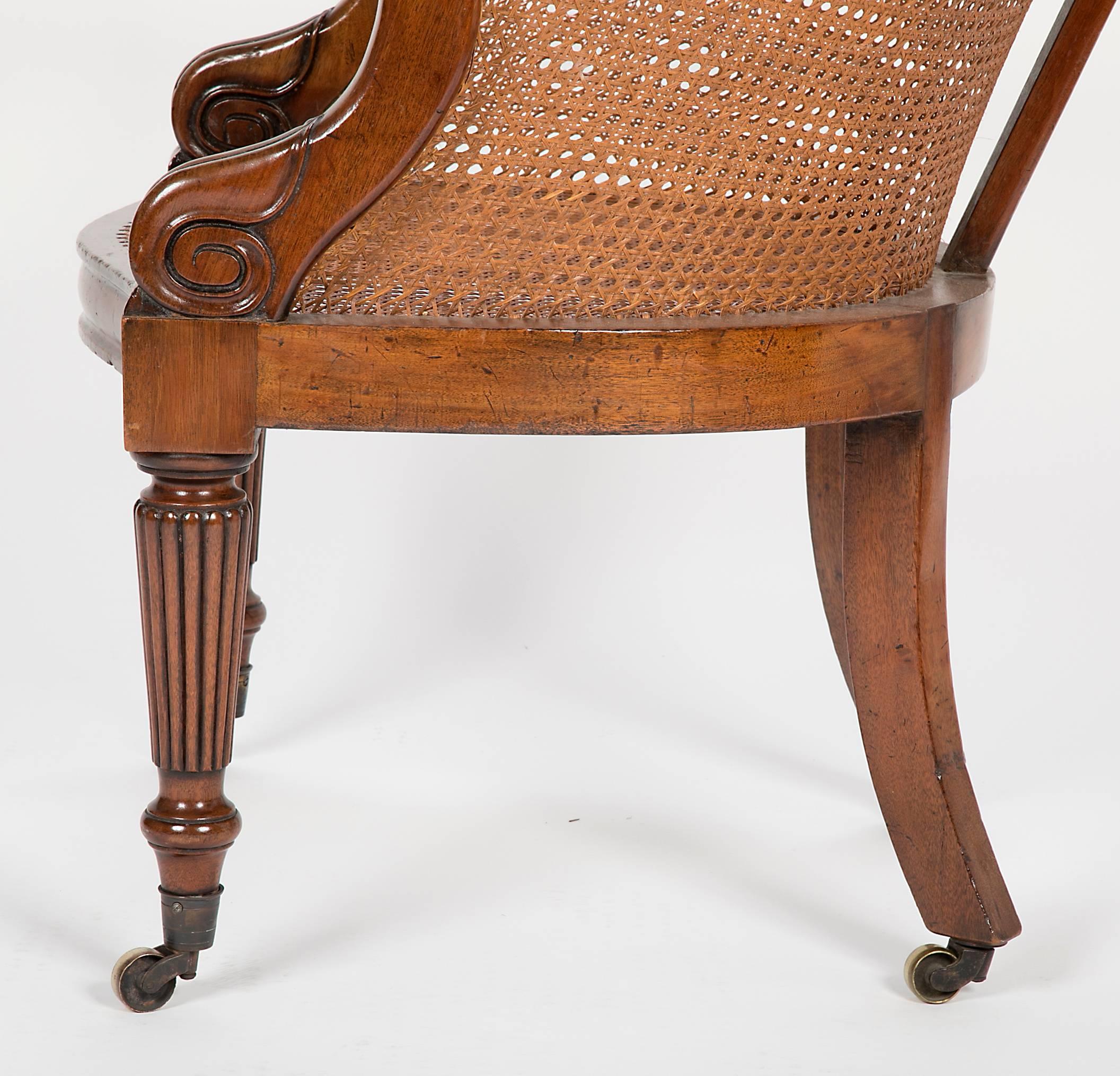 Pair of Late Regency Mahogany and Caned Bergere Chairs 3
