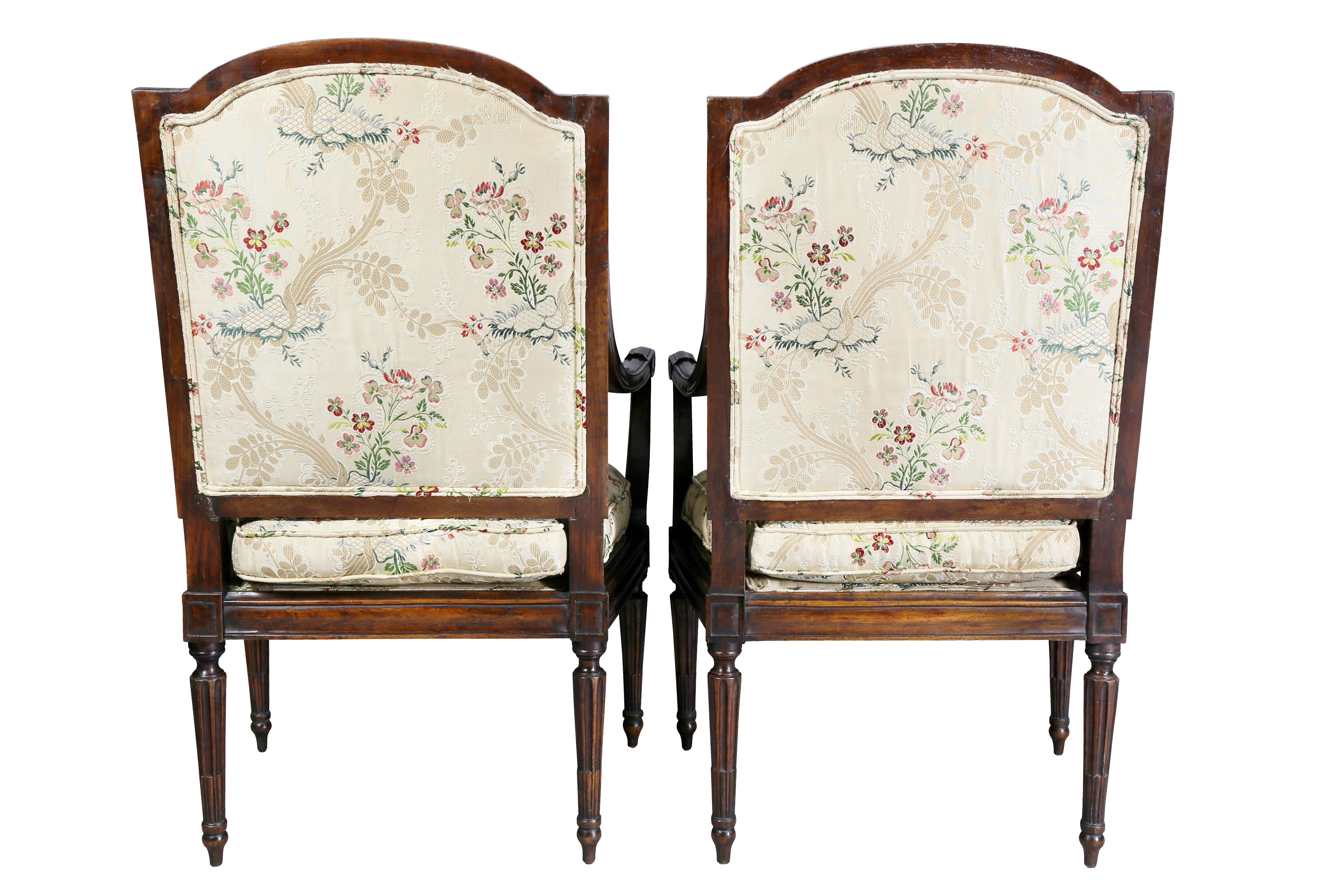 Pair of Italian Neoclassic Walnut Armchairs 5
