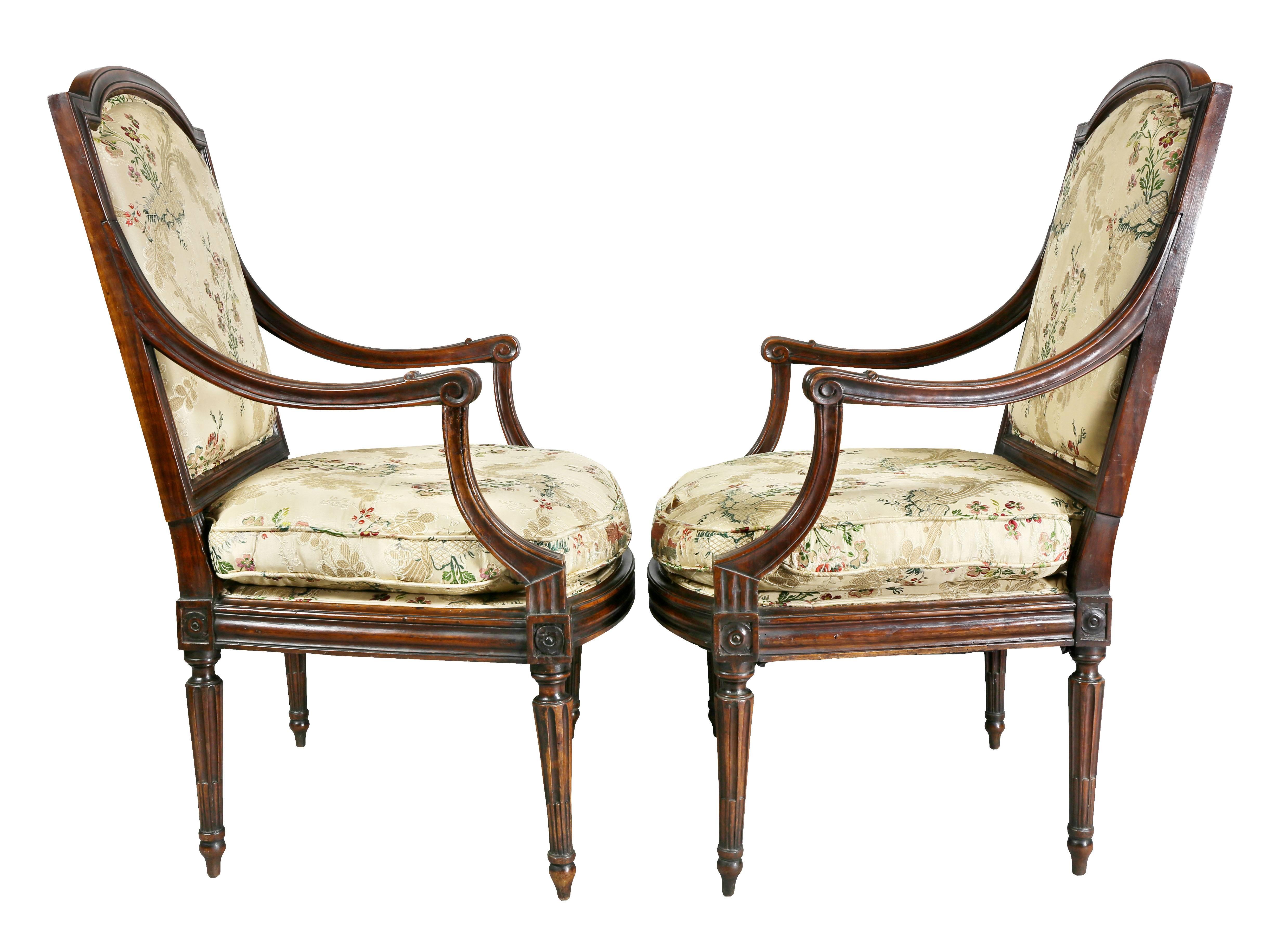 Pair of Italian Neoclassic Walnut Armchairs 4