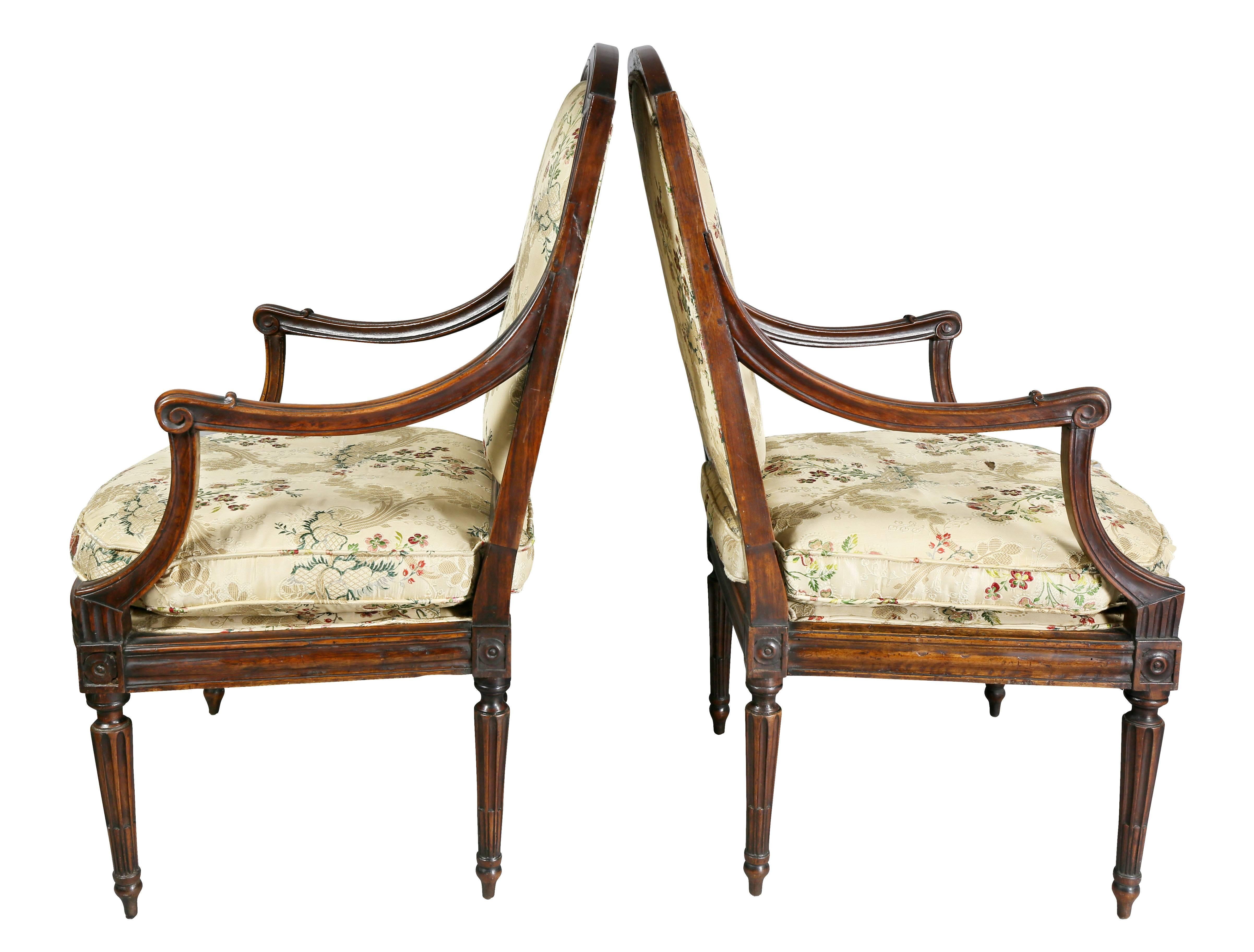 Pair of Italian Neoclassic Walnut Armchairs 3