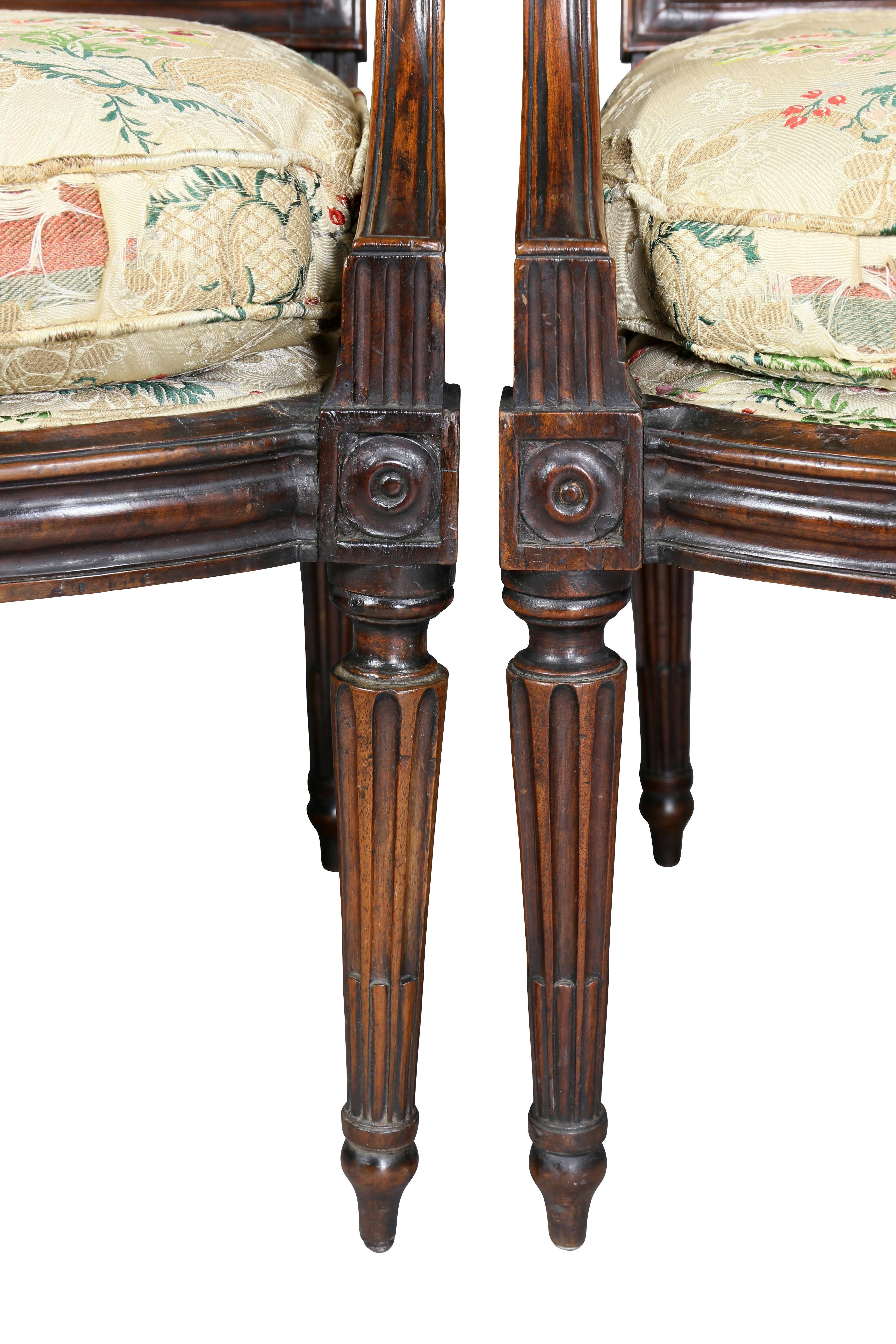 Pair of Italian Neoclassic Walnut Armchairs 1
