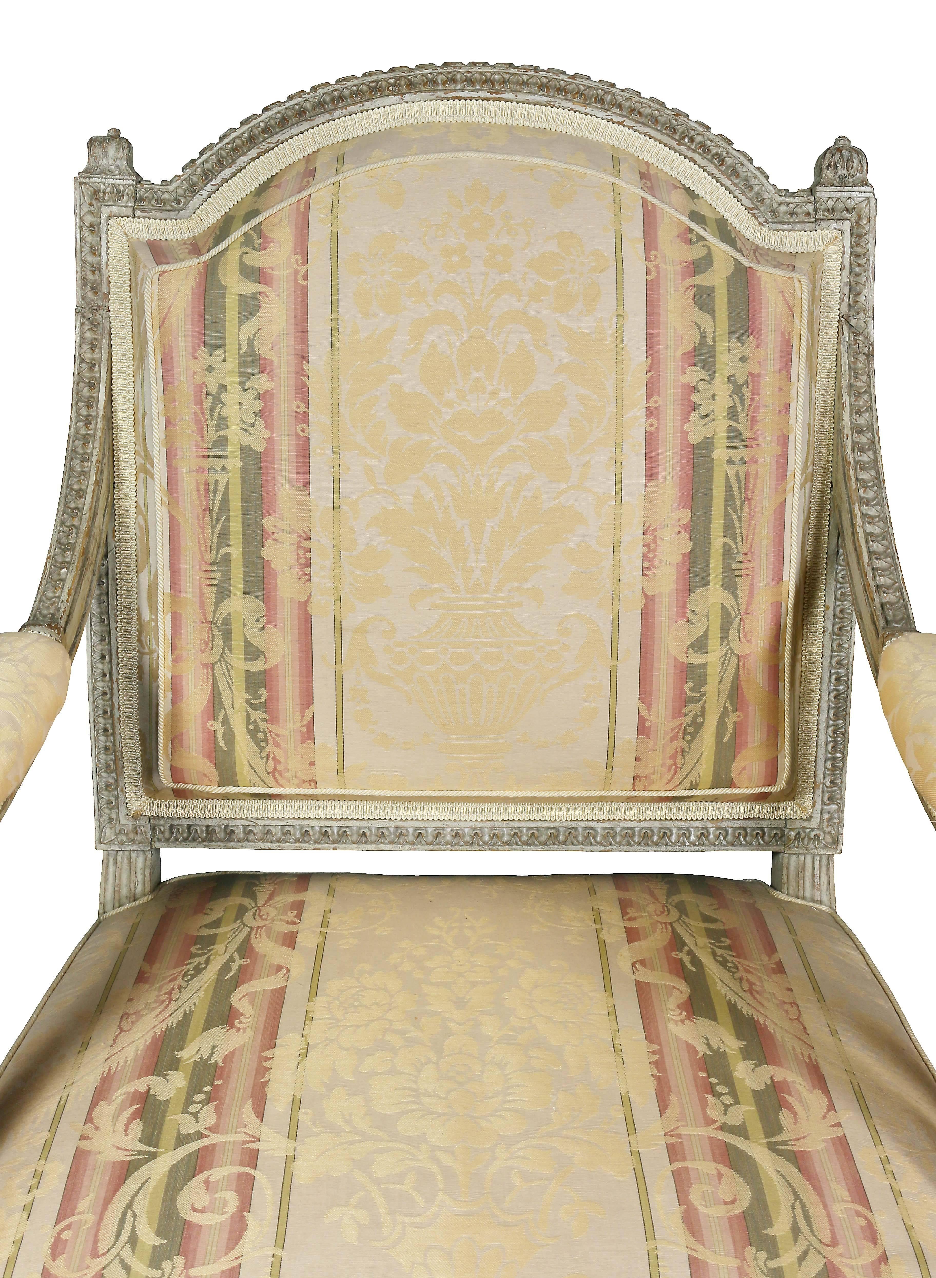 Late 18th Century Pair of Louis XVI Painted Fauteuil by Claude Sene For Sale
