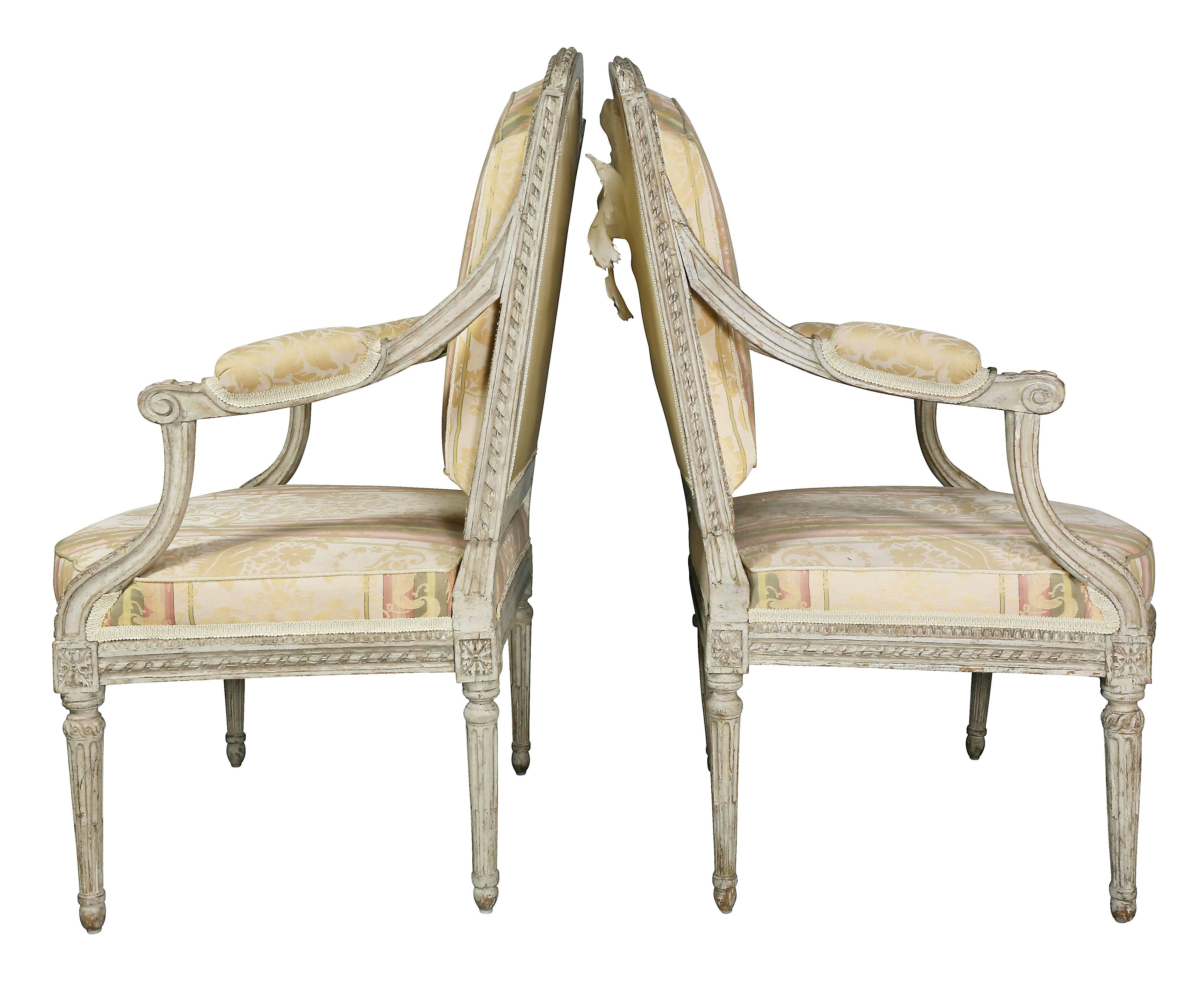 Pair of Louis XVI Painted Fauteuil by Claude Sene In Good Condition For Sale In Essex, MA