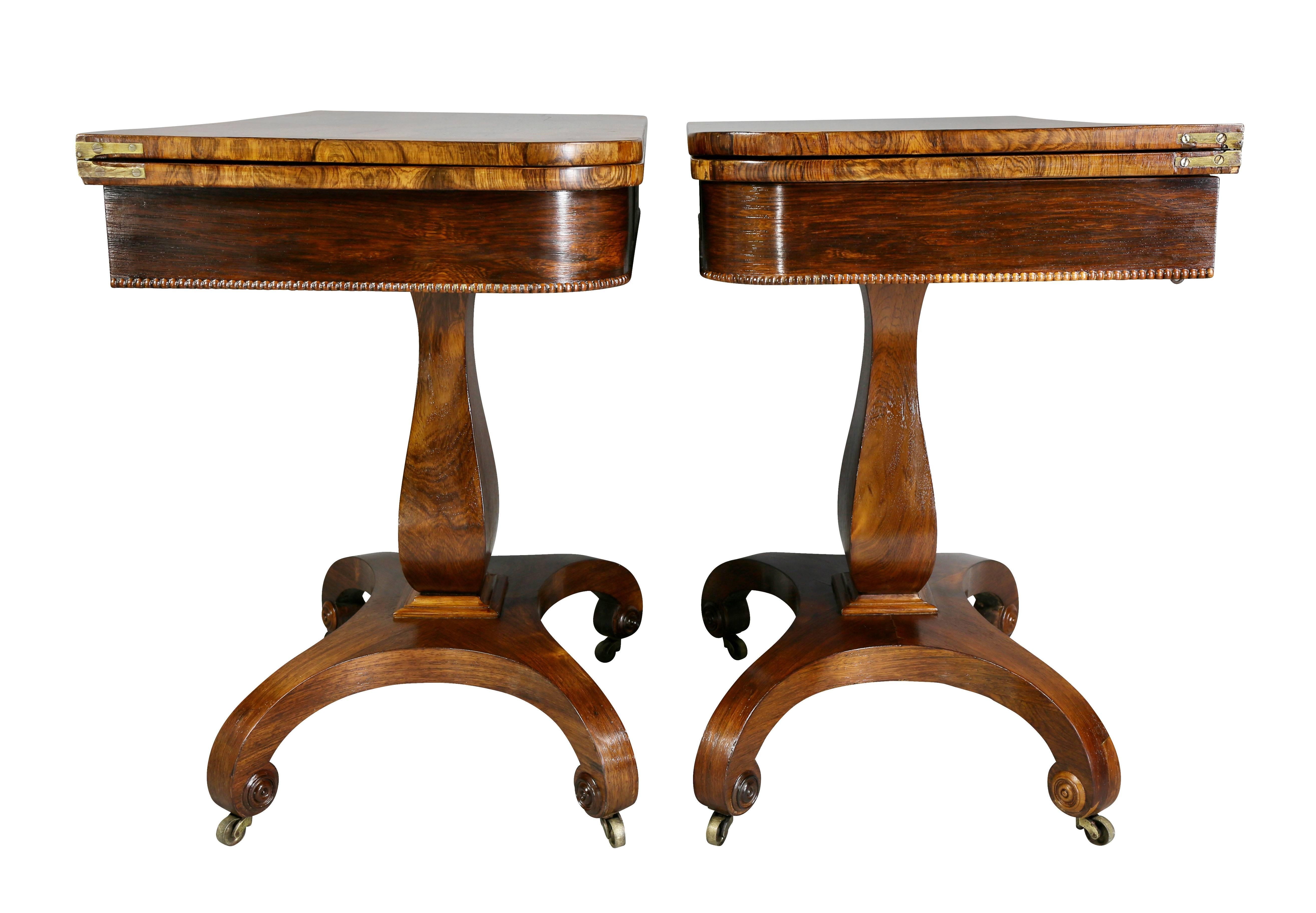 Pair of Late Regency Rosewood and Brass Inlaid Games Tables 4
