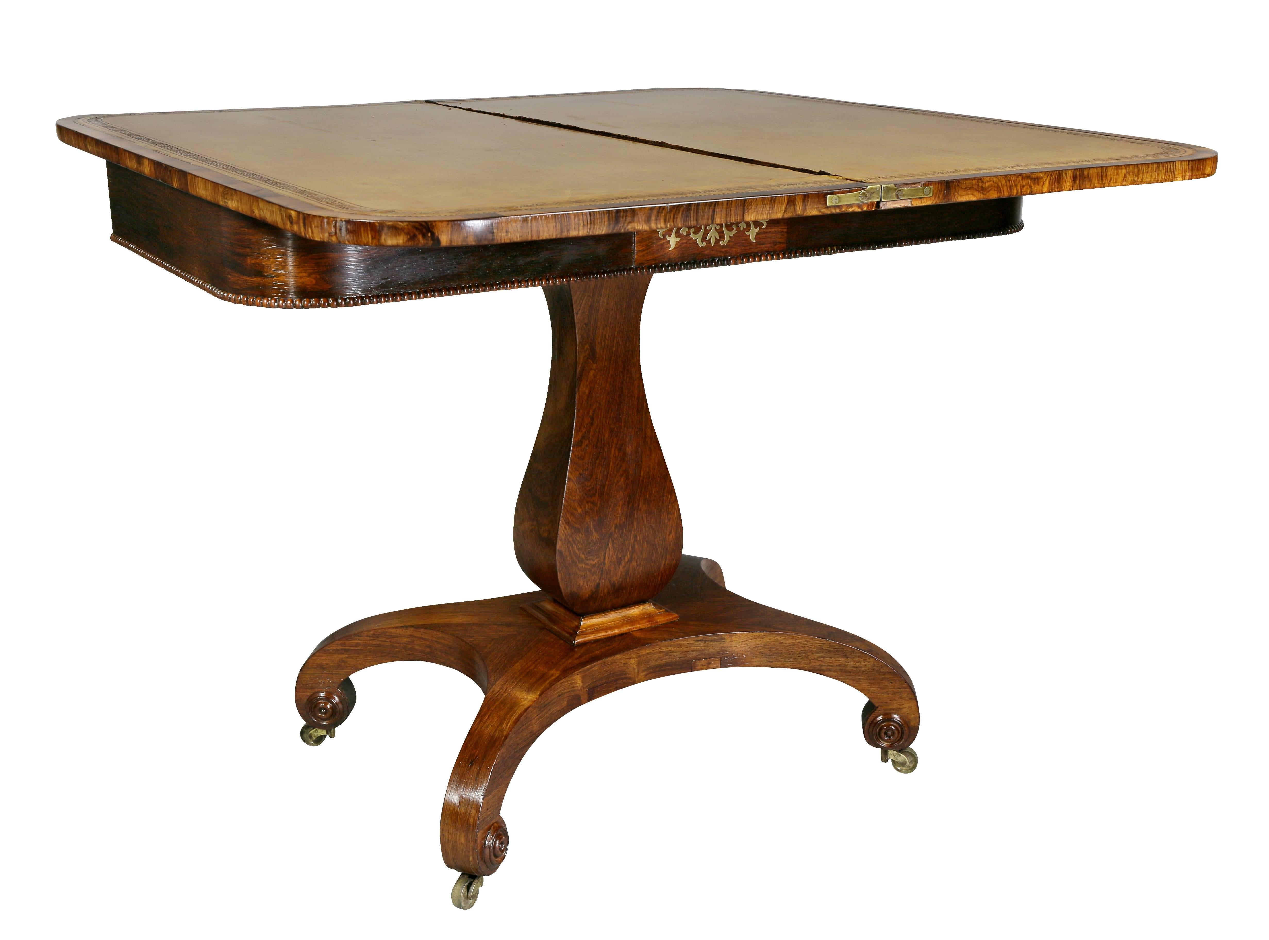 19th Century Pair of Late Regency Rosewood and Brass Inlaid Games Tables