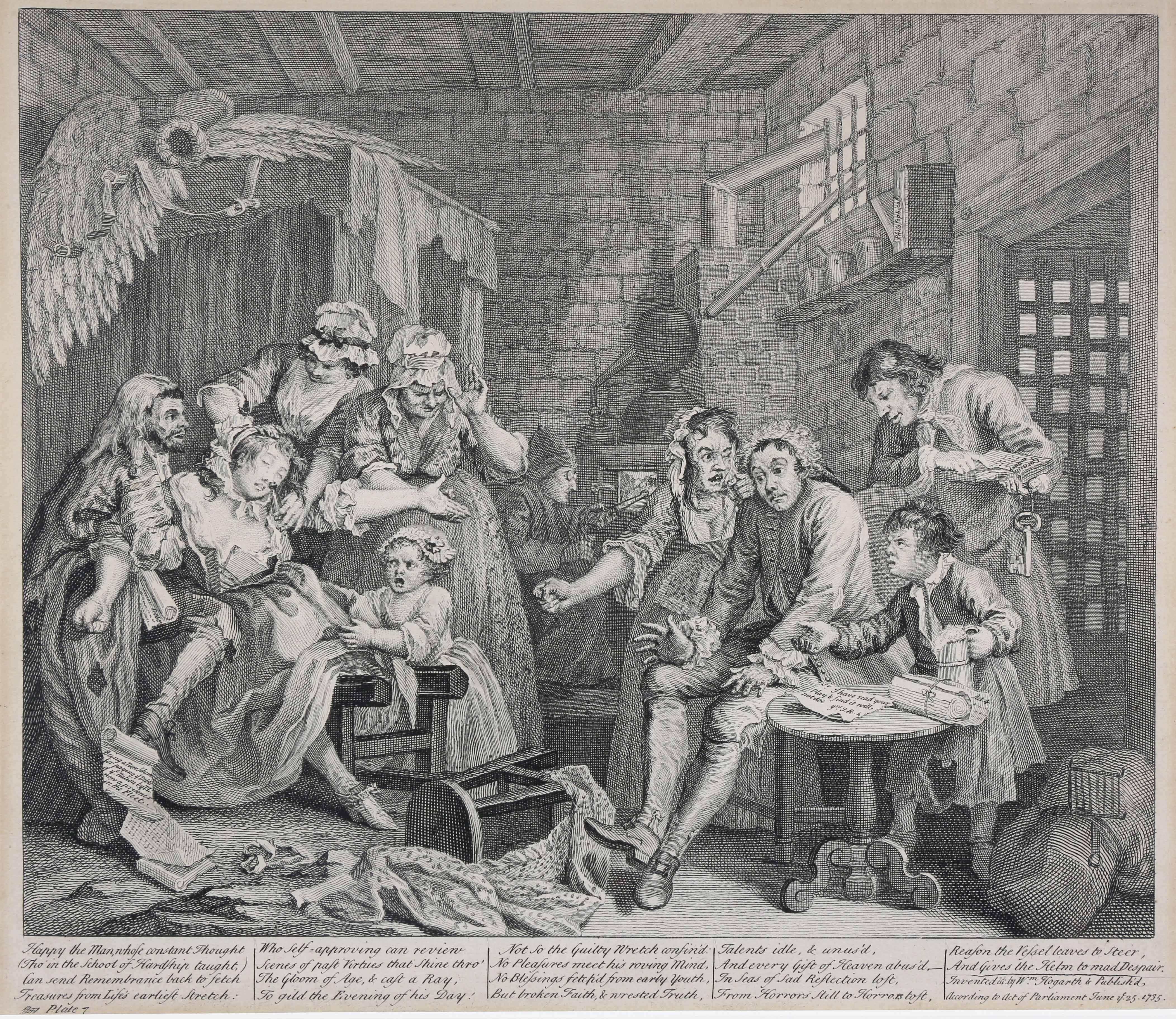 Early 18th Century William Hogarth, Complete Set of Eight Engravings of 'The Rakes Progress'