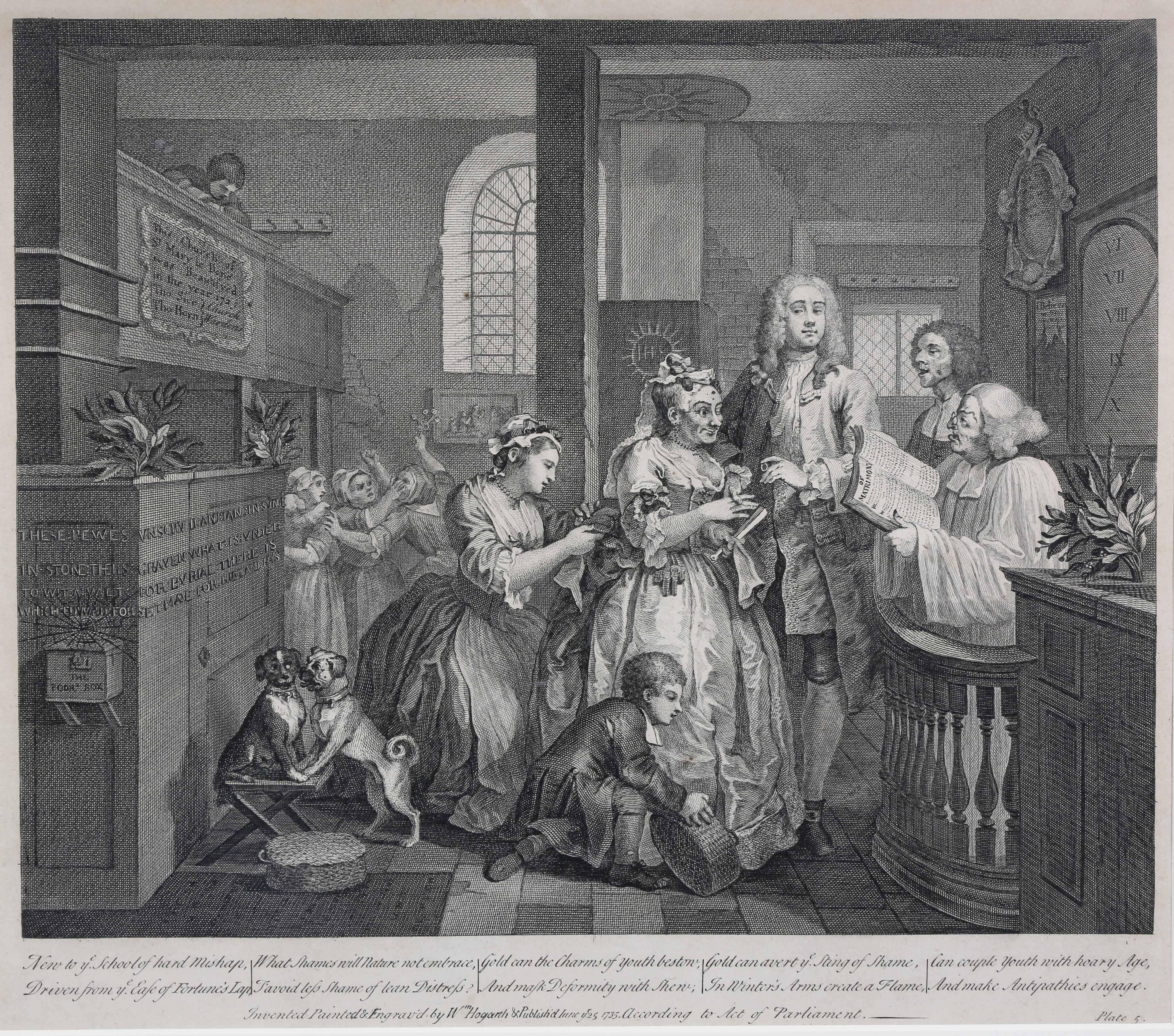 English William Hogarth, Complete Set of Eight Engravings of 'The Rakes Progress'