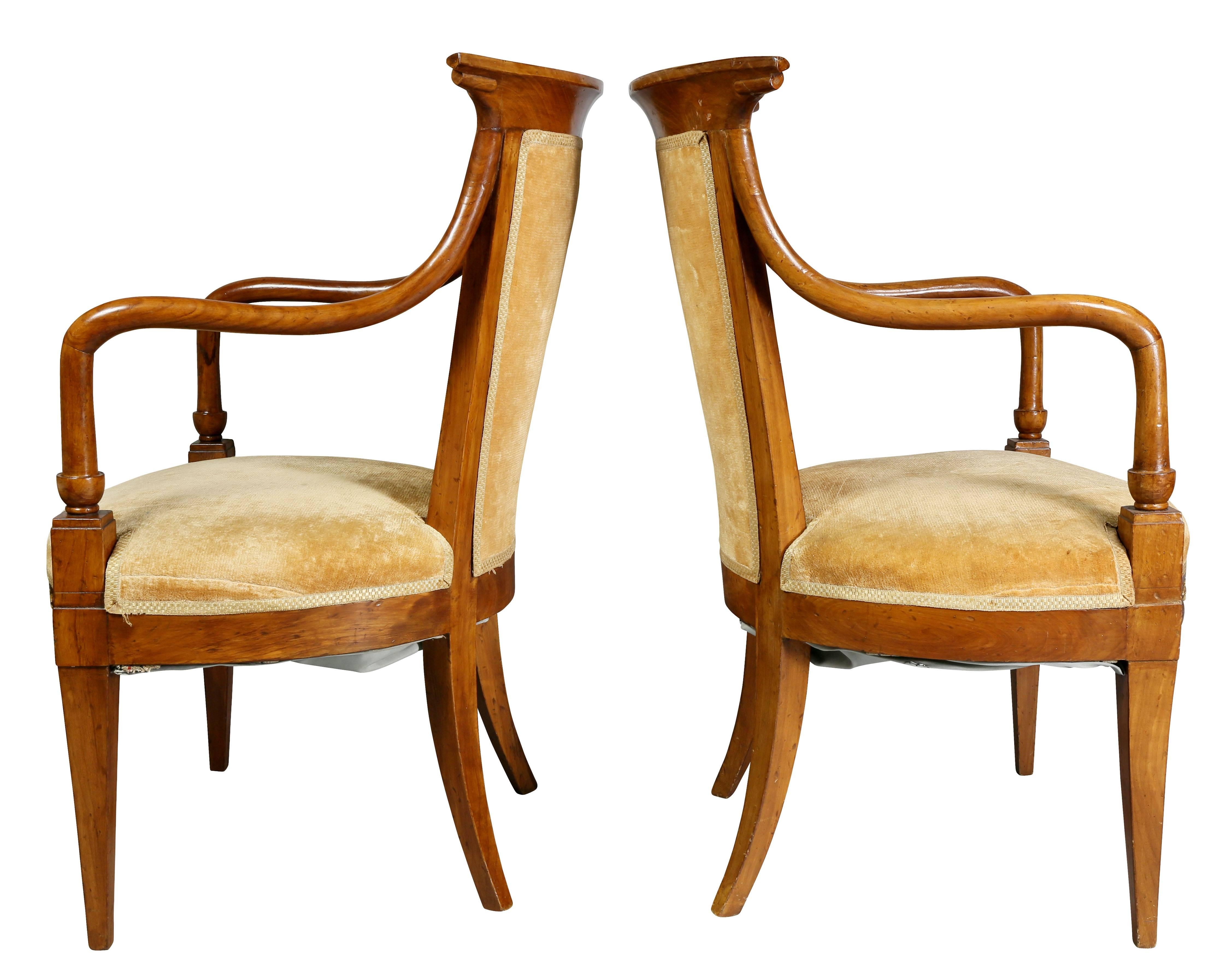 Pair of Italian Neoclassic Walnut and Giltwood Armchairs 2