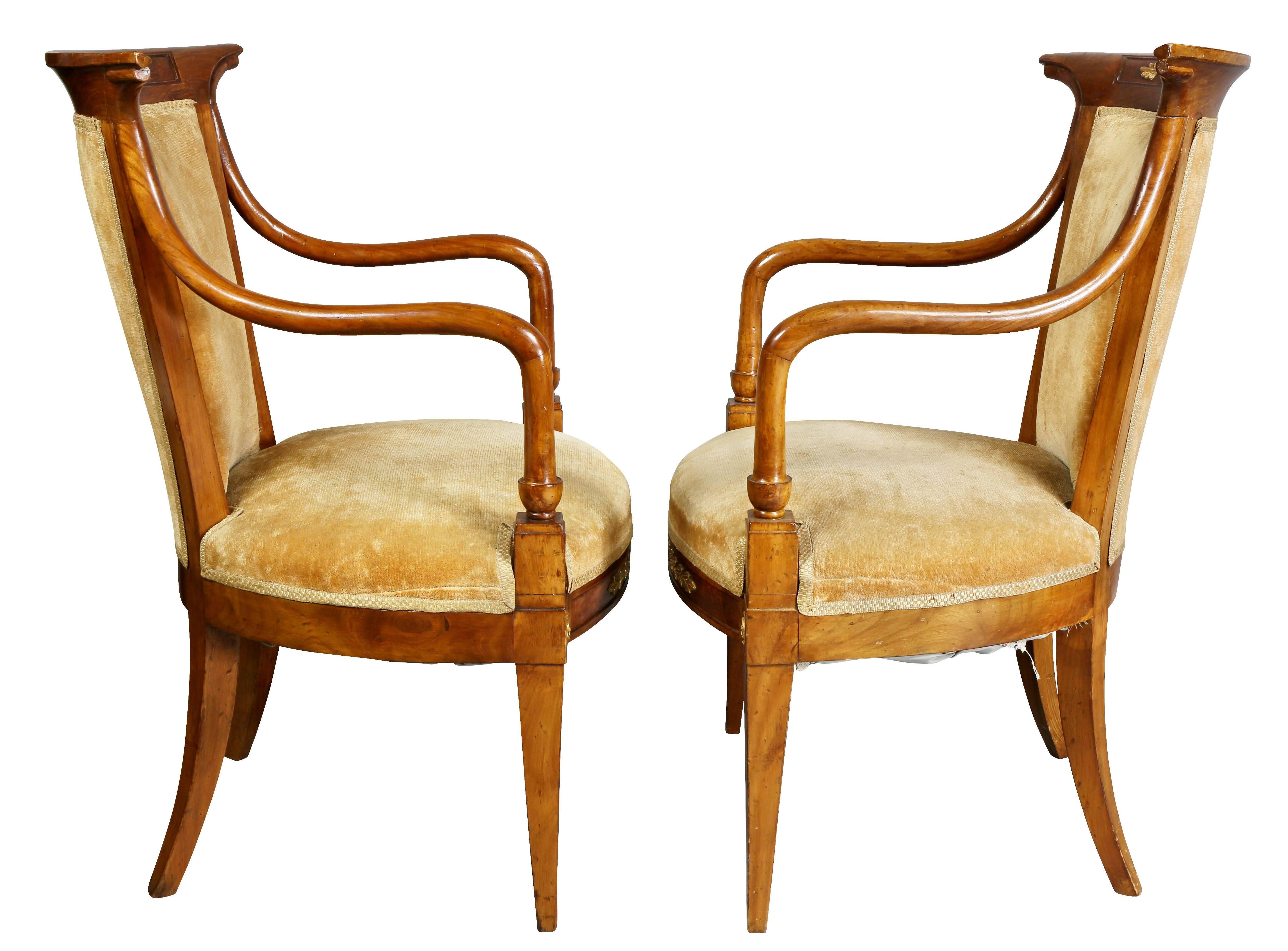 Pair of Italian Neoclassic Walnut and Giltwood Armchairs 3