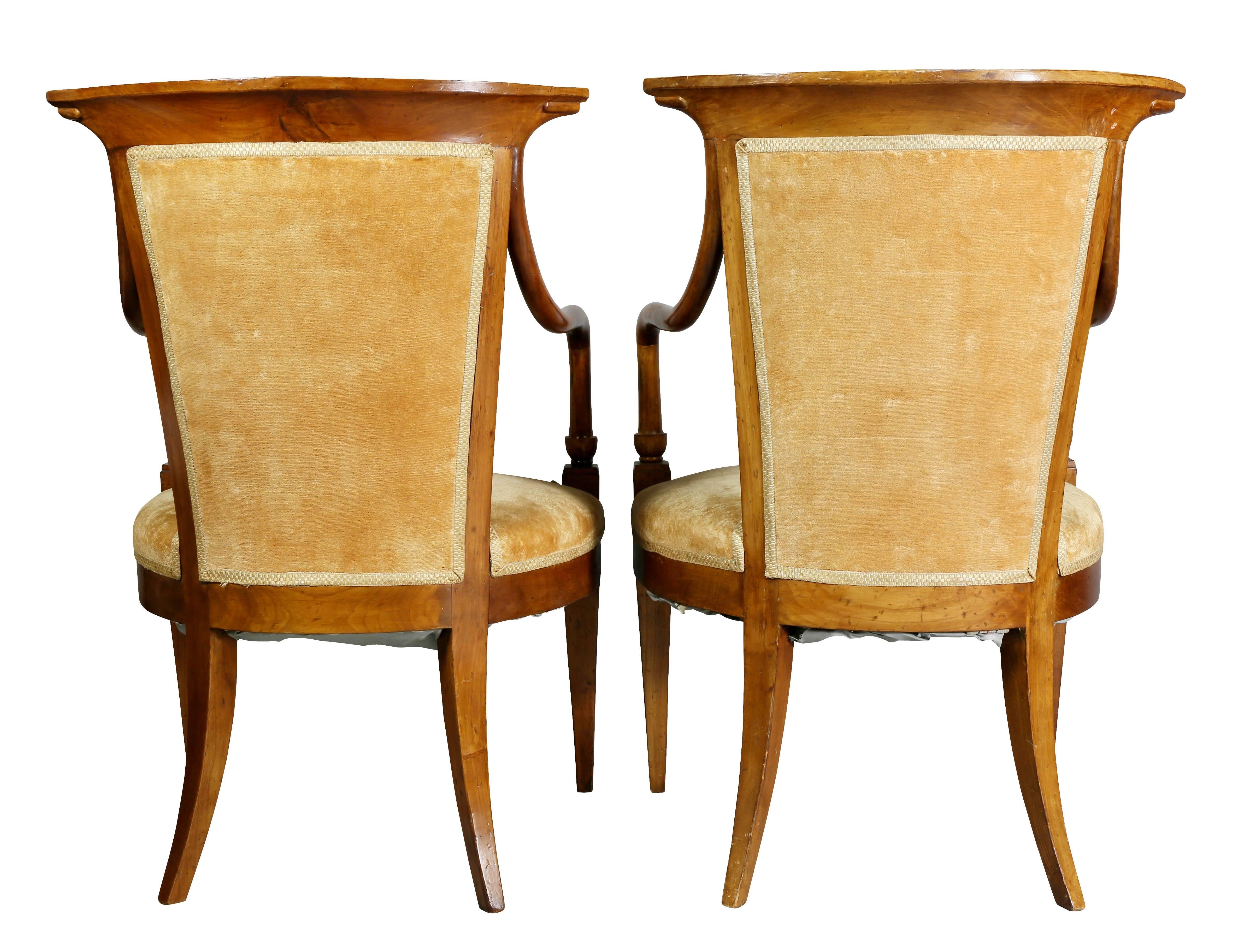 Pair of Italian Neoclassic Walnut and Giltwood Armchairs 4