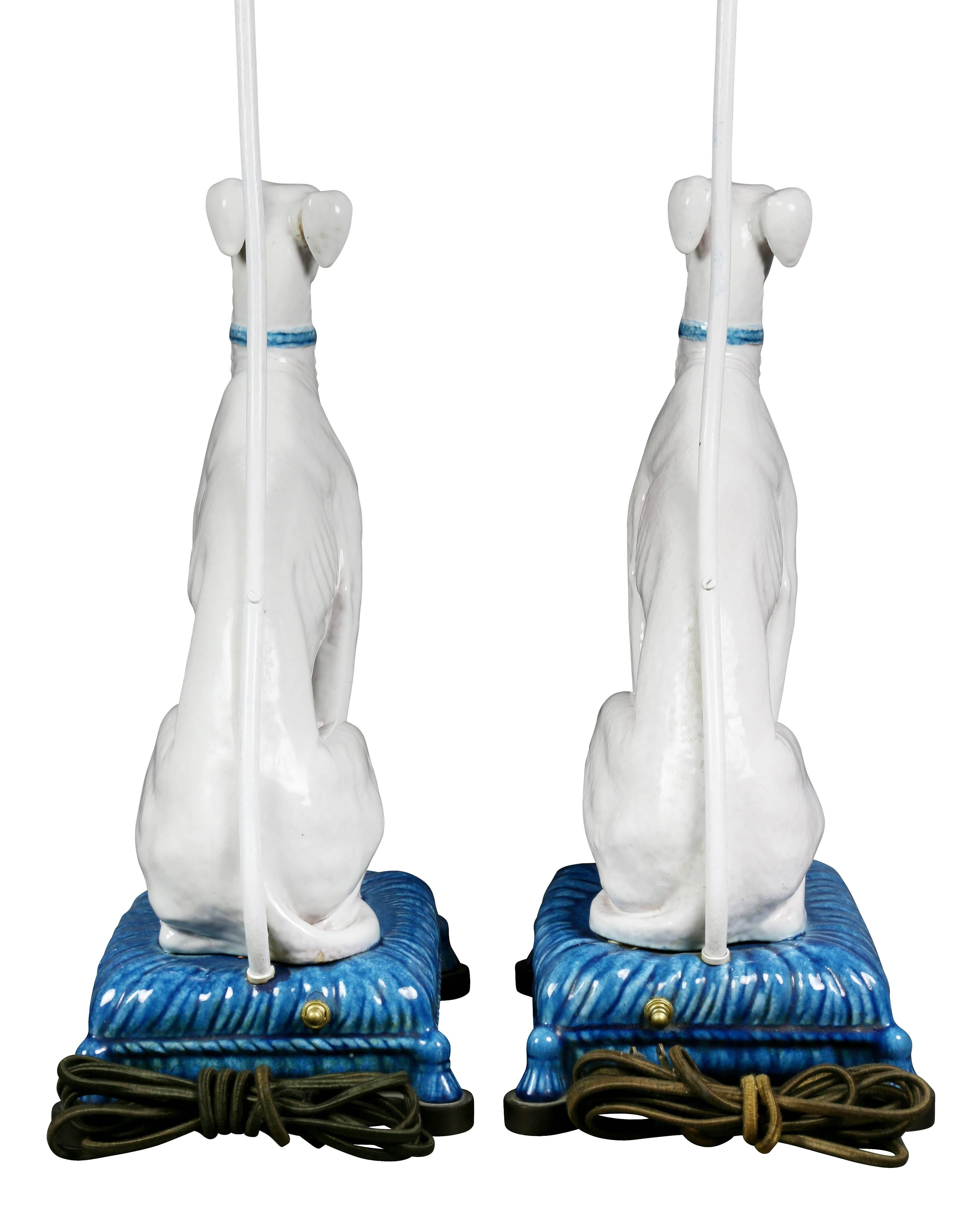 Pair of Pottery Figures of Seated Whippets Mounted as Lamps 1