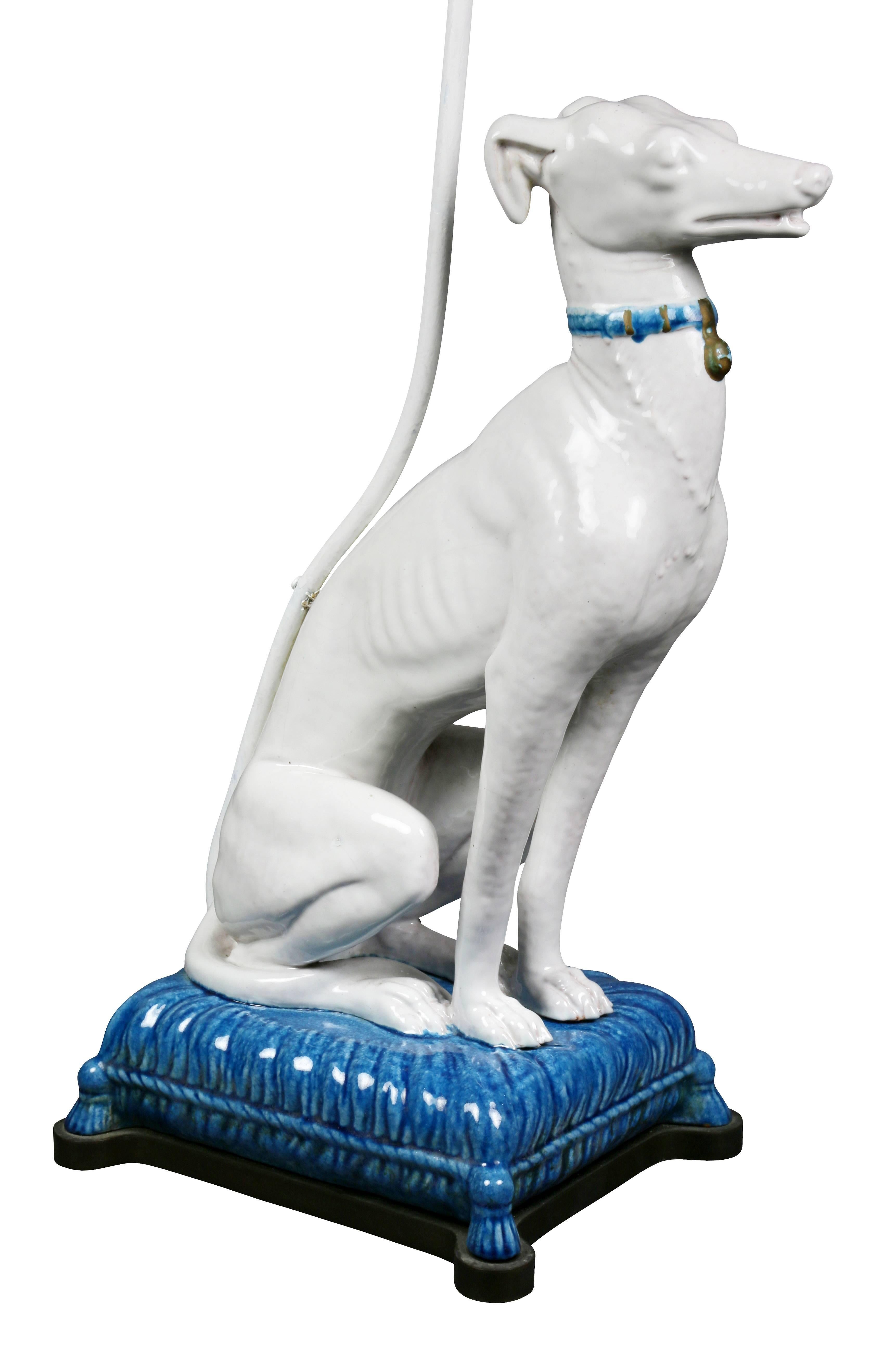 English Pair of Pottery Figures of Seated Whippets Mounted as Lamps