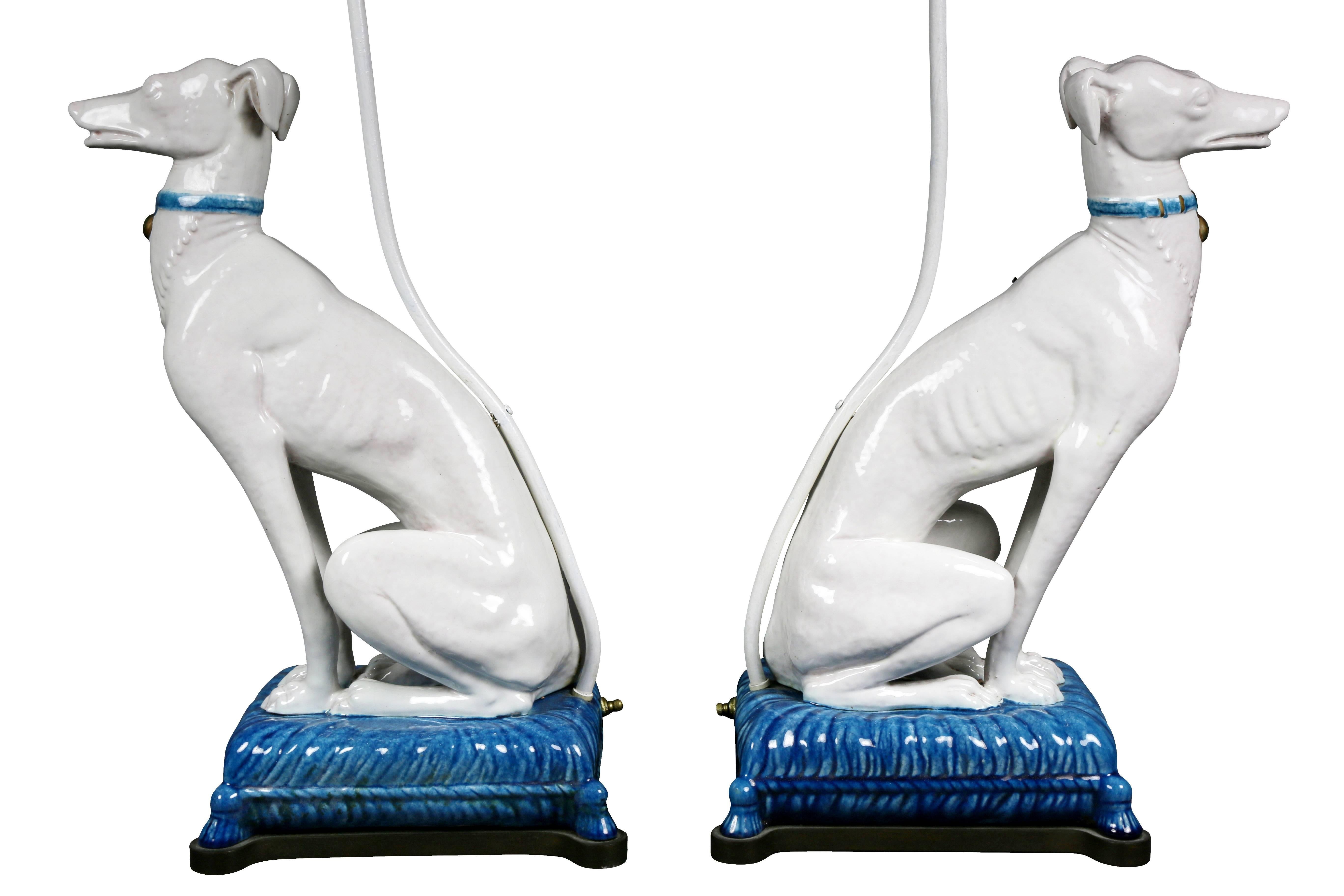 Other Pair of Pottery Figures of Seated Whippets Mounted as Lamps