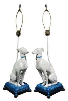 Pair of Pottery Figures of Seated Whippets Mounted as Lamps