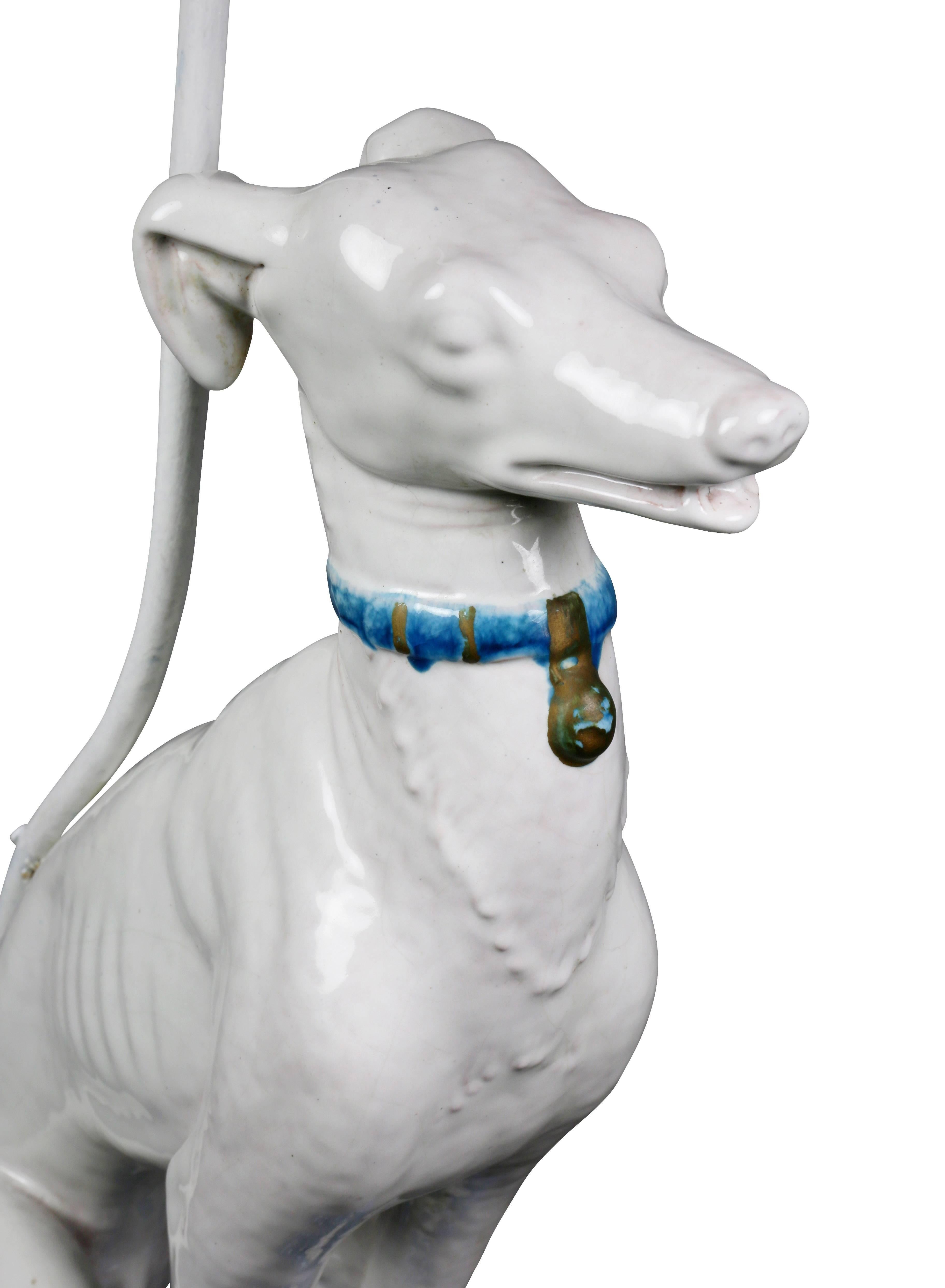 Pair of Pottery Figures of Seated Whippets Mounted as Lamps In Good Condition In Essex, MA